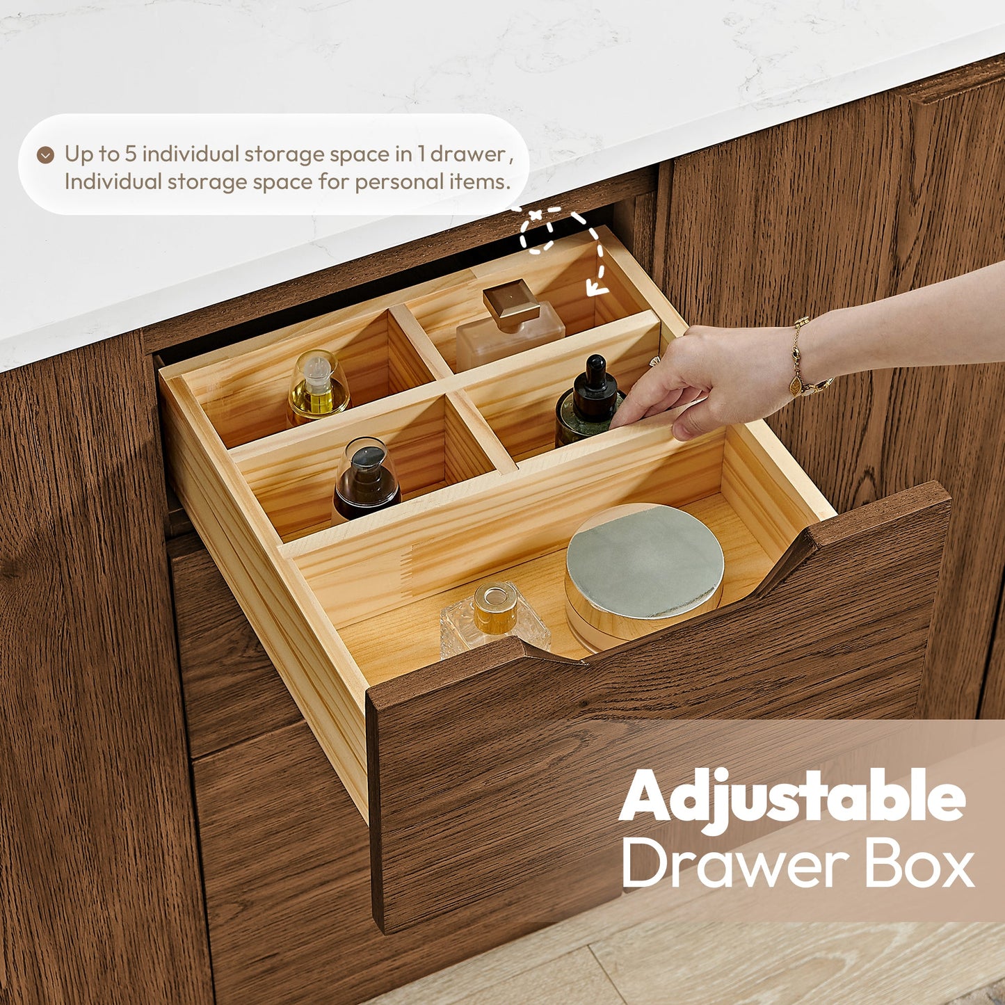 Abuja 72" Free-standing Double Bath Vanity in Oak Weathered Brown with White Grain Stone Top