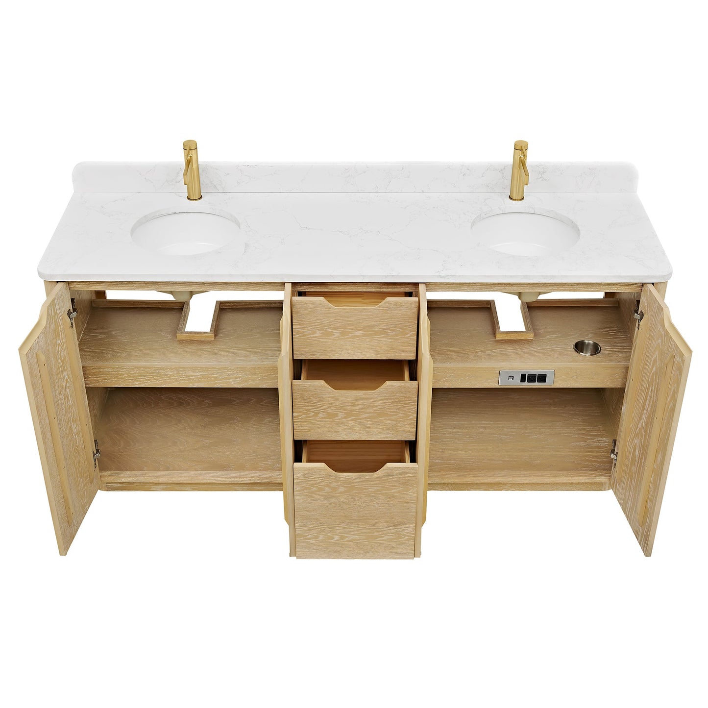 Abuja 72" Free-standing Double Bath Vanity in Washed Ash Grey with White Grain Stone Top