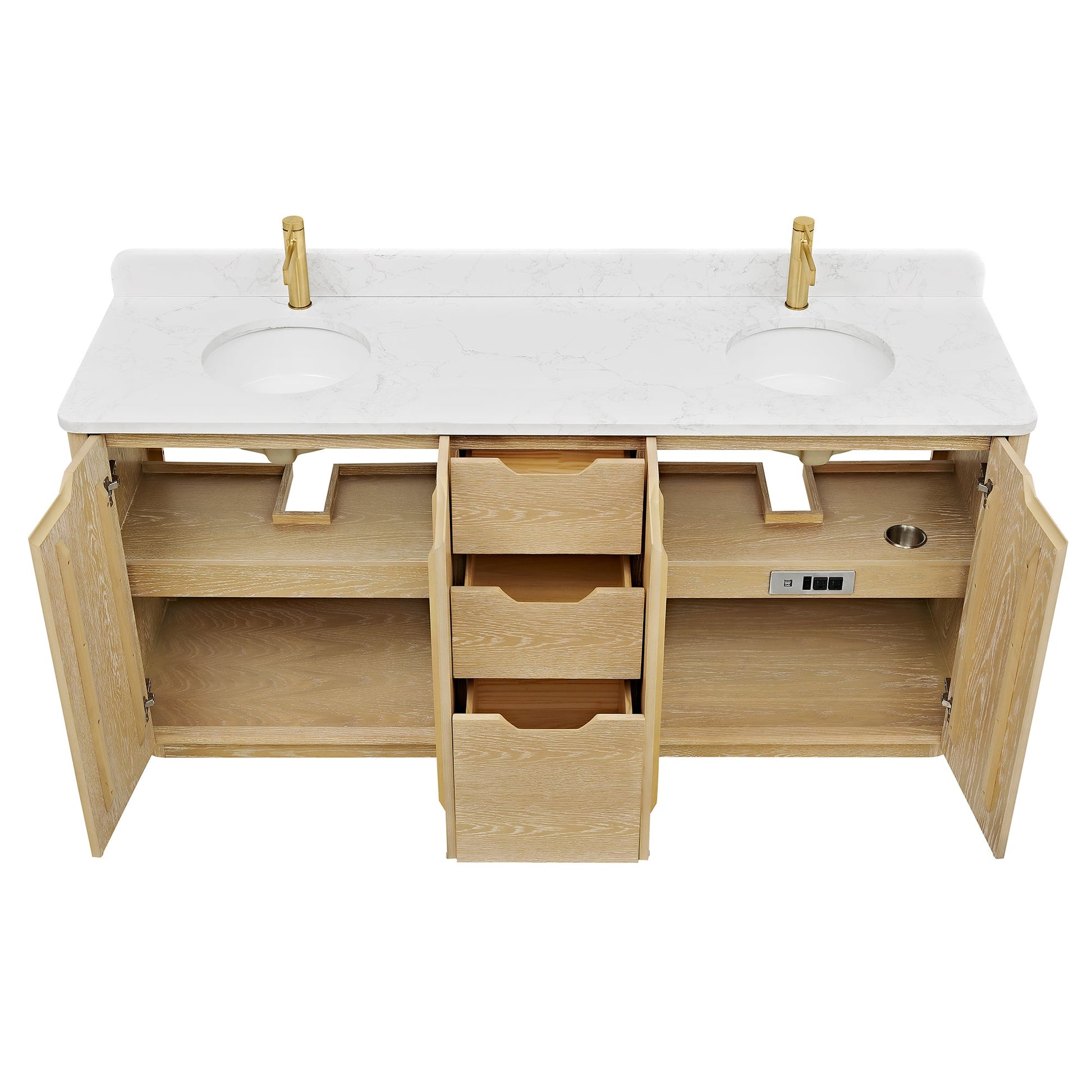 Abuja 72" Free-standing Double Bath Vanity in Washed Ash Grey with White Grain Stone Top