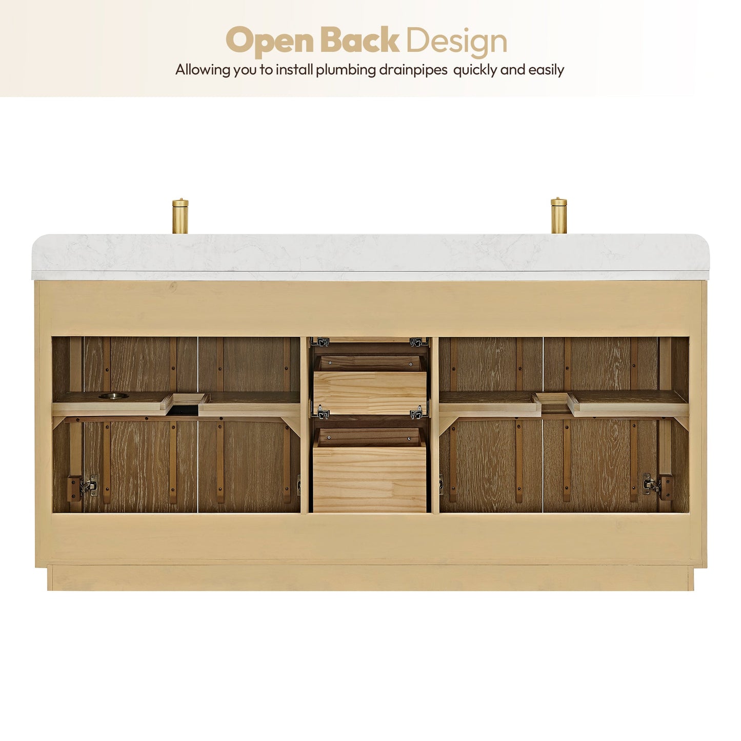 Abuja 72" Free-standing Double Bath Vanity in Washed Ash Grey with White Grain Stone Top