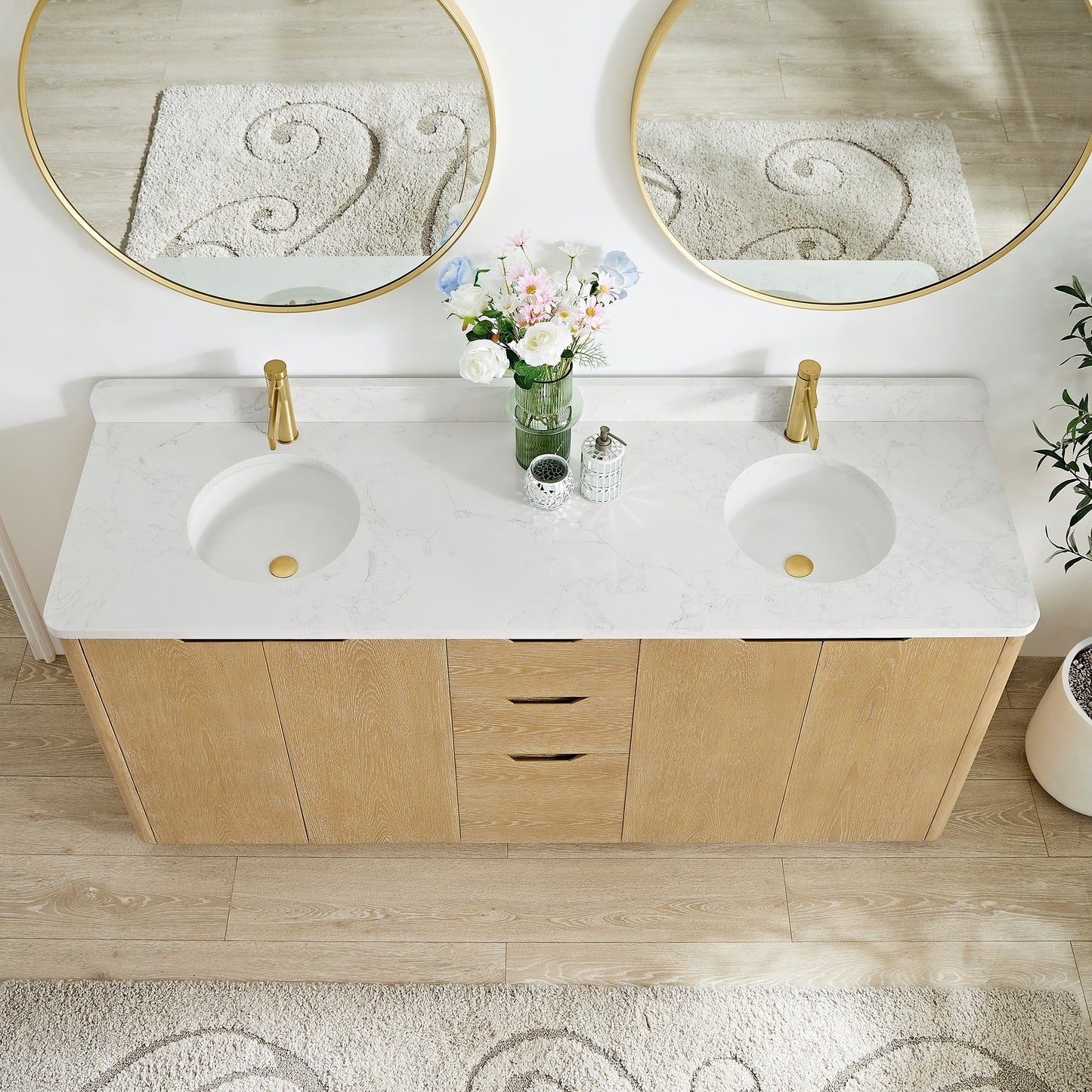 Abuja 72" Free-standing Double Bath Vanity in Washed Ash Grey with White Grain Stone Top