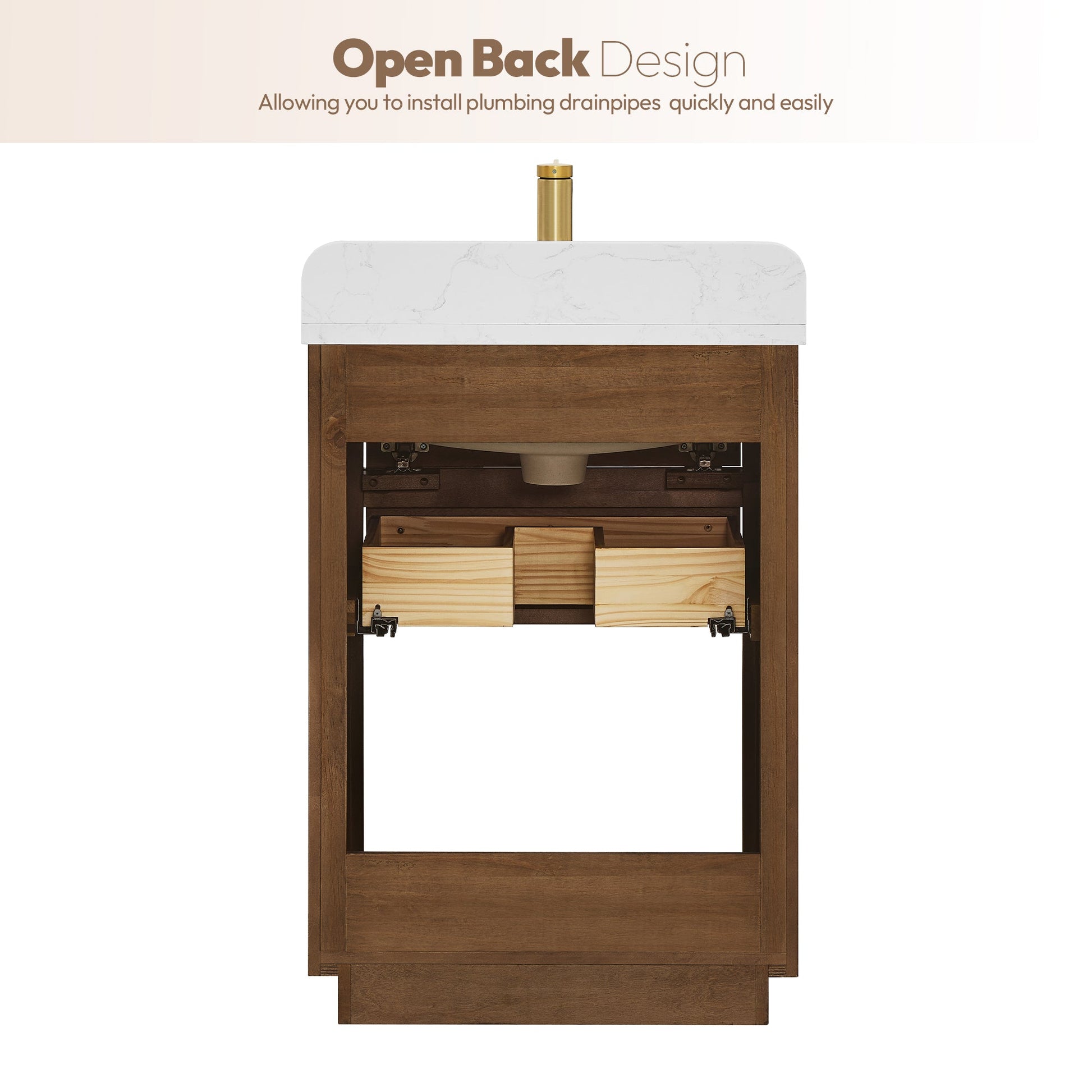 Harbin 24" Free-standing Single Bath Vanity in Oak Weathered Brown with White Grain Stone Top
