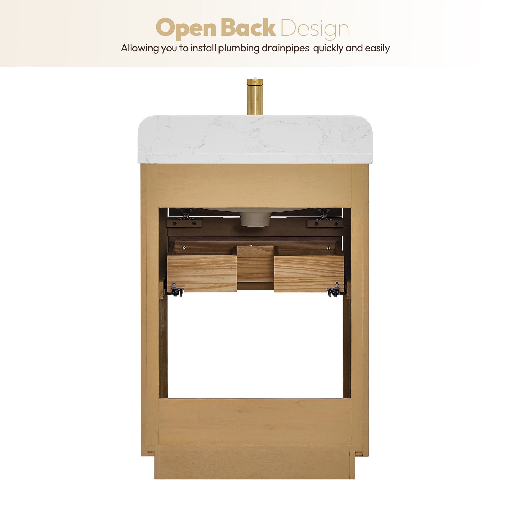 Harbin 24" Free-standing Single Bath Vanity in Washed Ash Grey with White Grain Stone Top