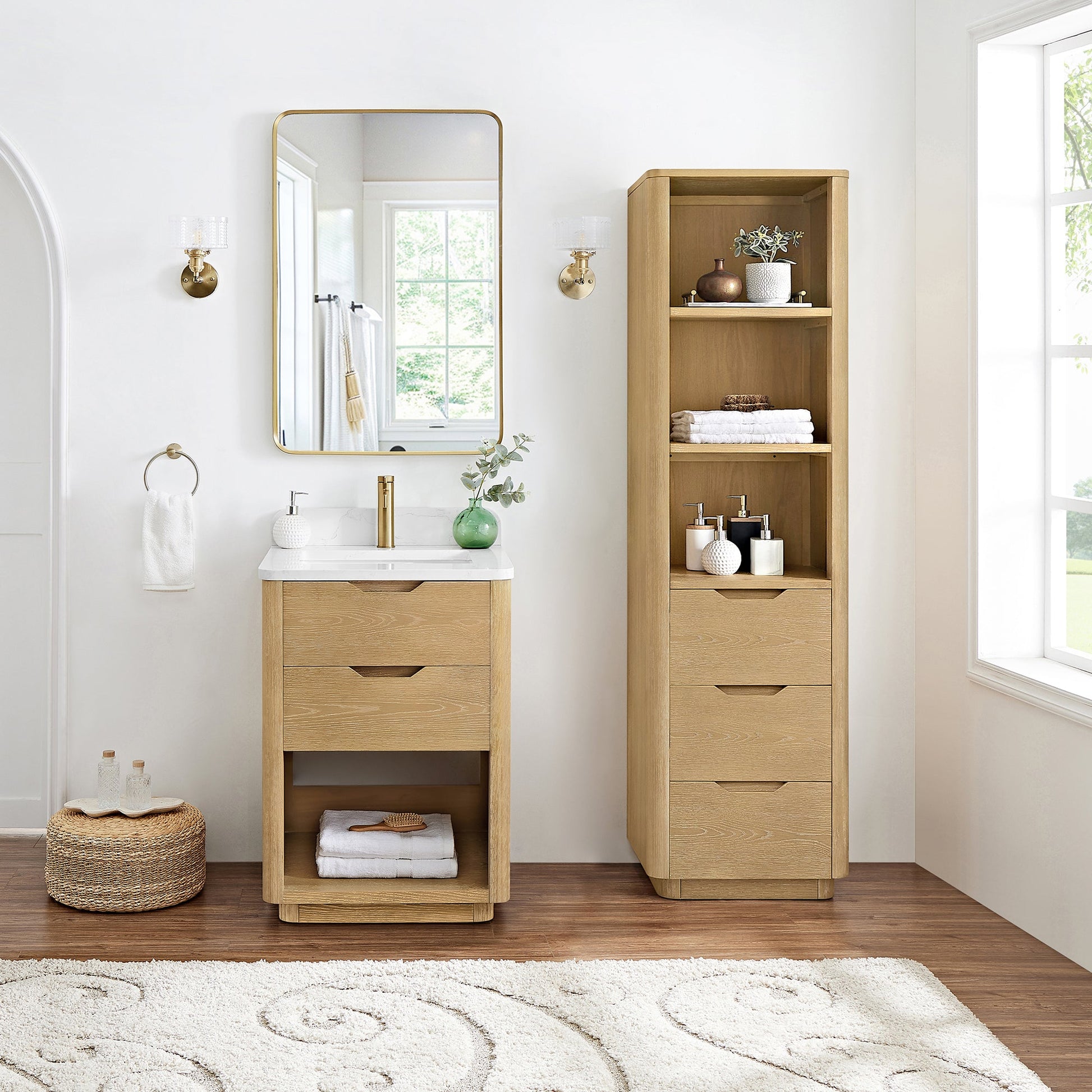 Harbin 24" Free-standing Single Bath Vanity in Washed Ash Grey with White Grain Stone Top