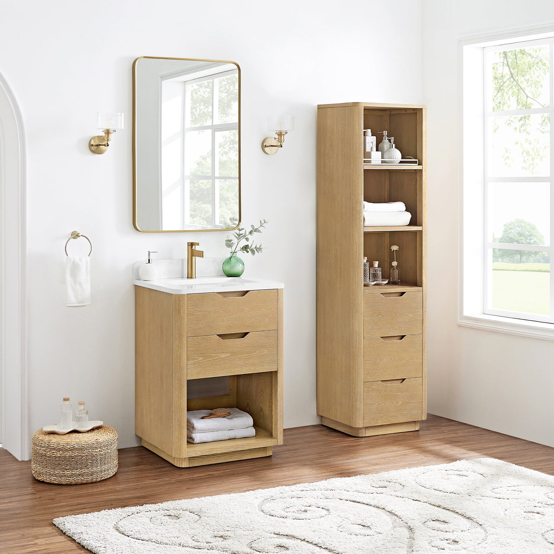 Harbin 24" Free-standing Single Bath Vanity in Washed Ash Grey with White Grain Stone Top