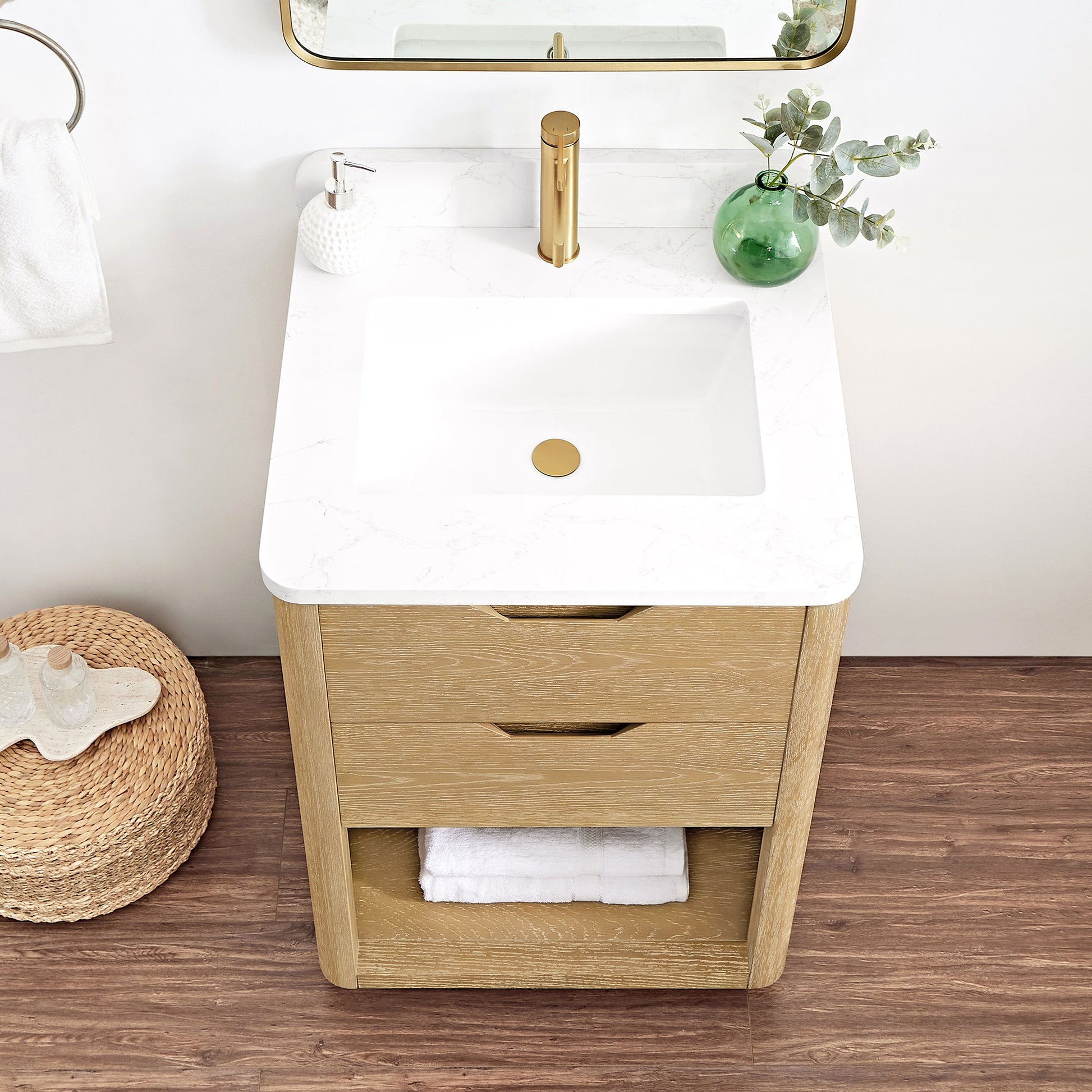 Harbin 24" Free-standing Single Bath Vanity in Washed Ash Grey with White Grain Stone Top
