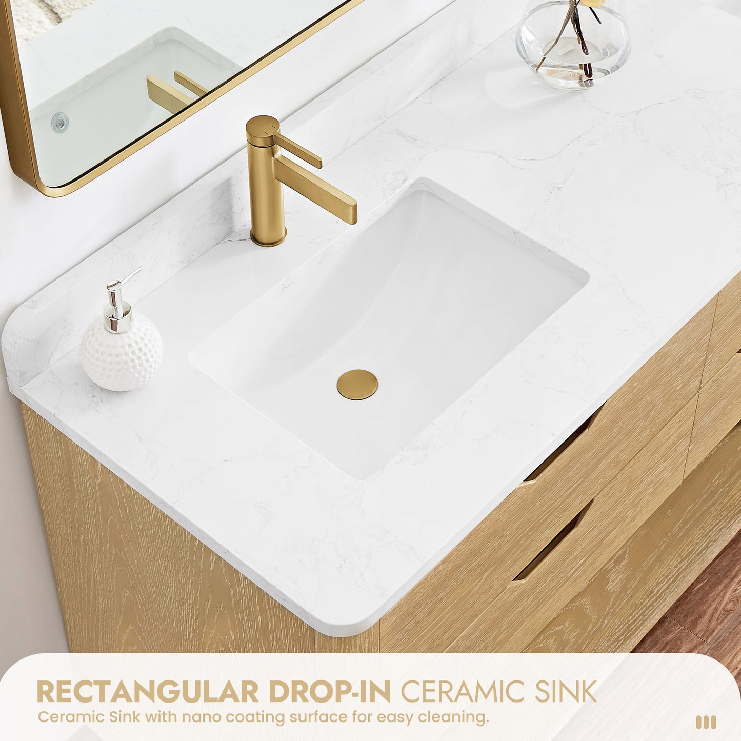 Harbin 24" Free-standing Single Bath Vanity in Washed Ash Grey with White Grain Stone Top