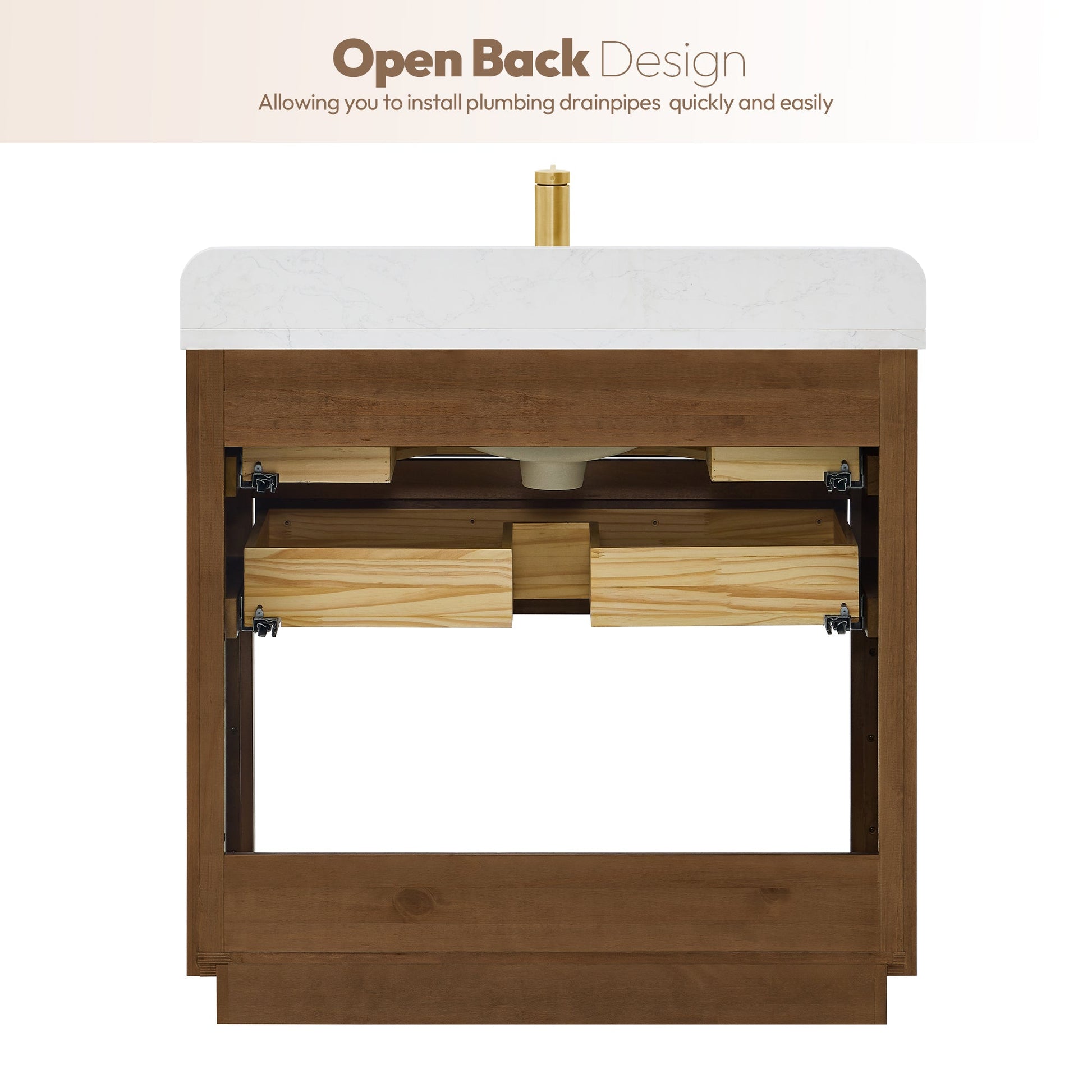Harbin 36" Free-standing Single Bath Vanity in Oak Weathered Brown with White Grain Stone Top