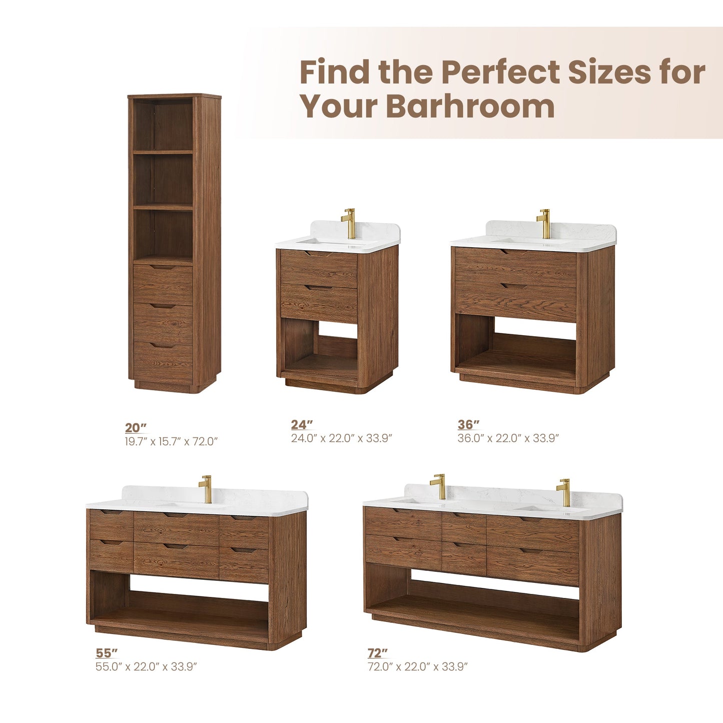Harbin 36" Free-standing Single Bath Vanity in Oak Weathered Brown with White Grain Stone Top