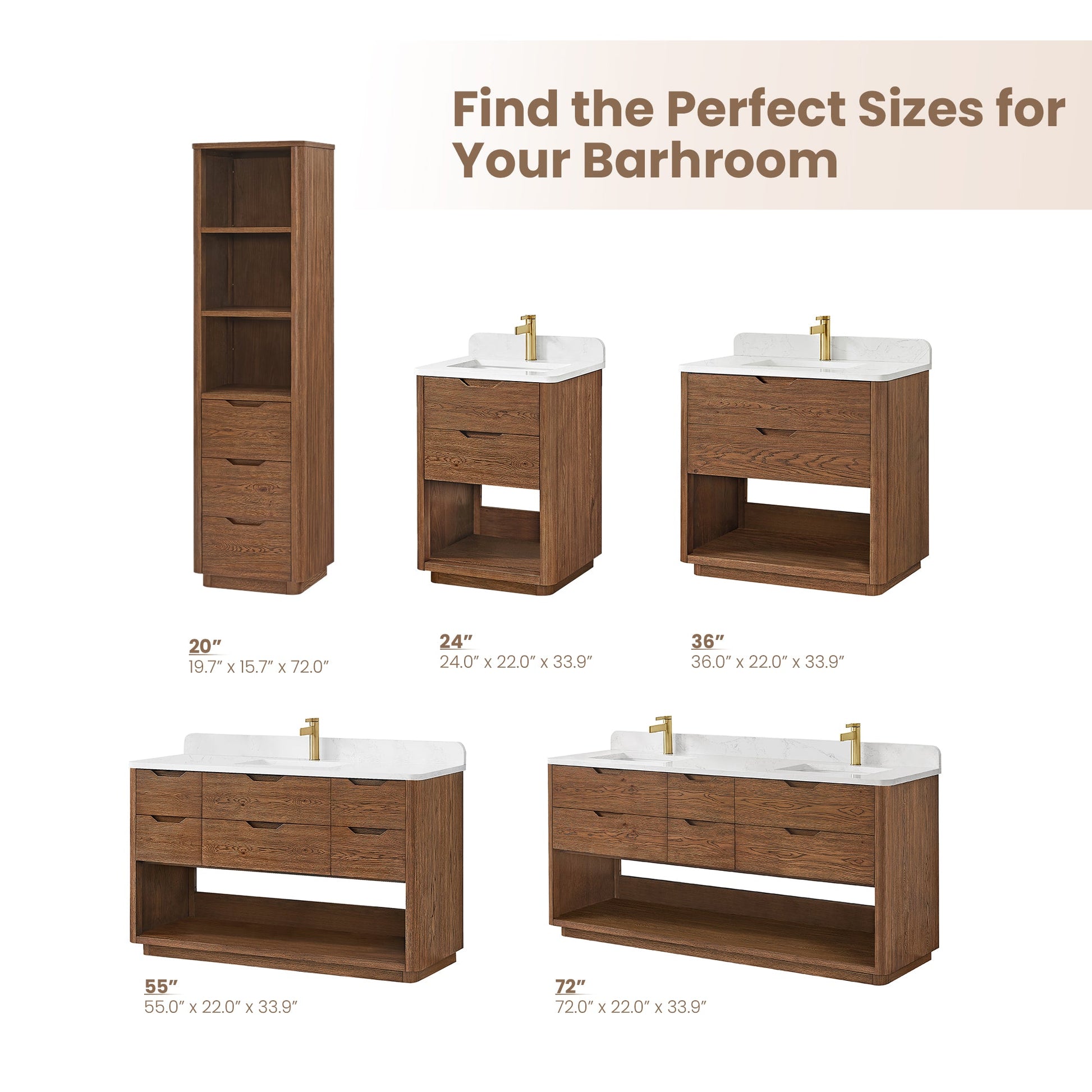 Harbin 36" Free-standing Single Bath Vanity in Oak Weathered Brown with White Grain Stone Top