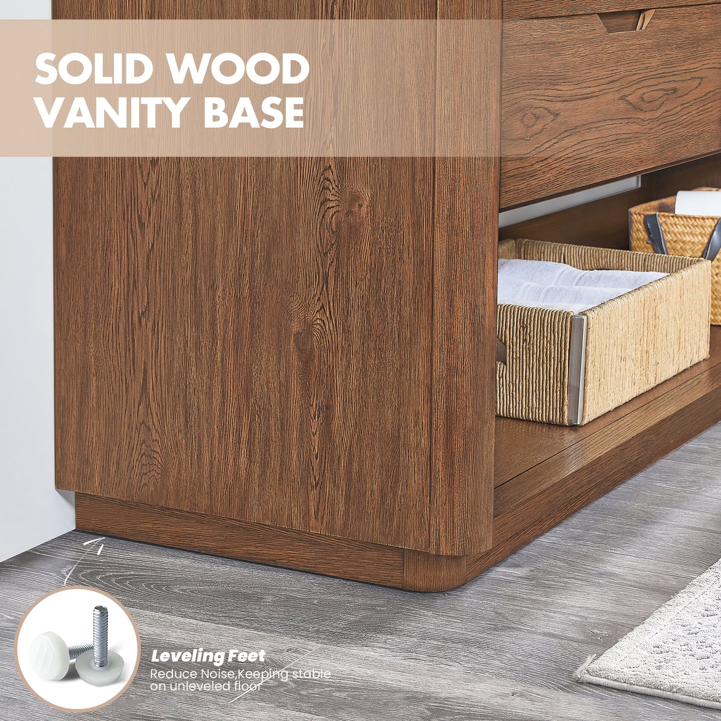 Harbin 55" Free-standing Single Bath Vanity in Oak Weathered Brown with White Grain Stone Top