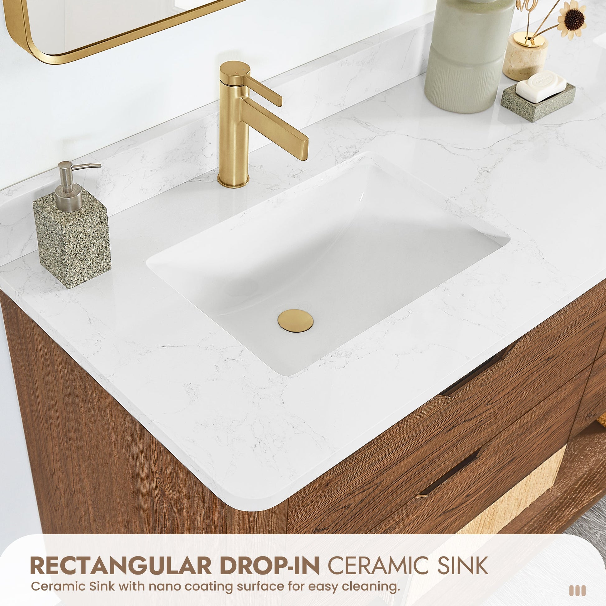 Harbin 55" Free-standing Single Bath Vanity in Oak Weathered Brown with White Grain Stone Top