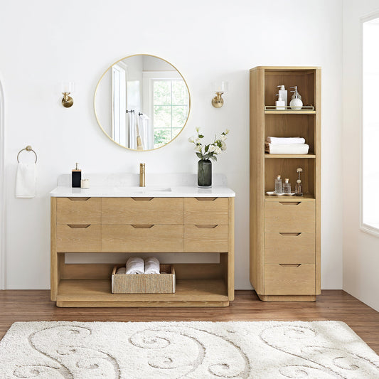 Harbin 55" Free-standing Single Bath Vanity in Washed Ash Grey with White Grain Stone Top