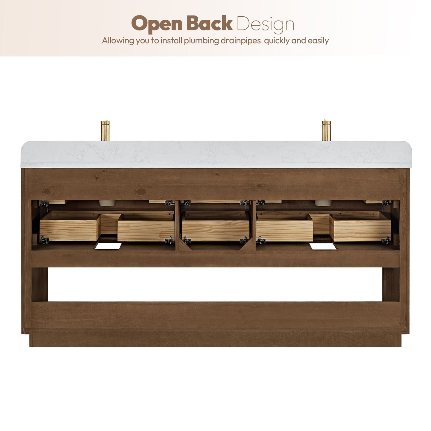 Harbin 72" Free-standing Double Bath Vanity in Oak Weathered Brown with White Grain Stone Top