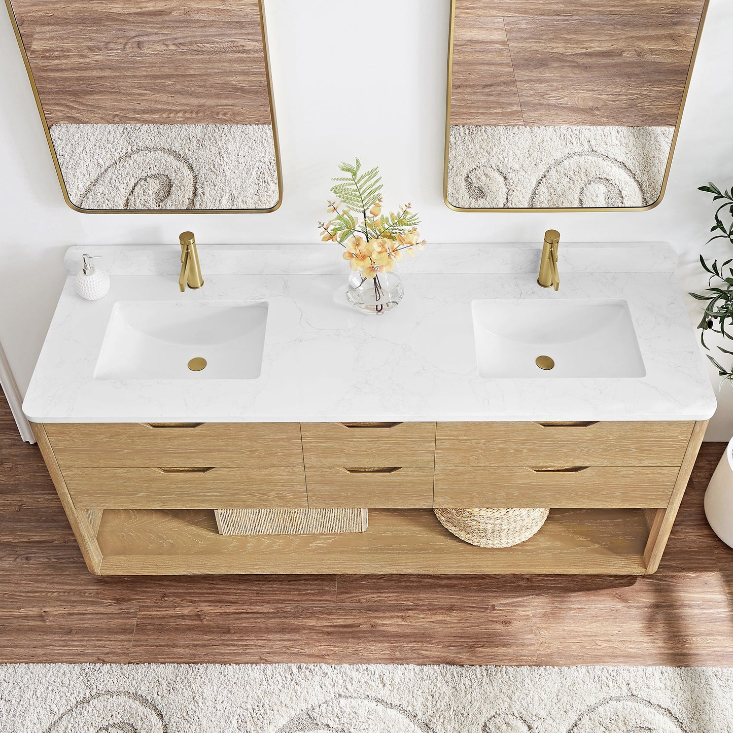 Harbin 72" Free-standing Double Bath Vanity in Washed Ash Grey with White Grain Stone Top