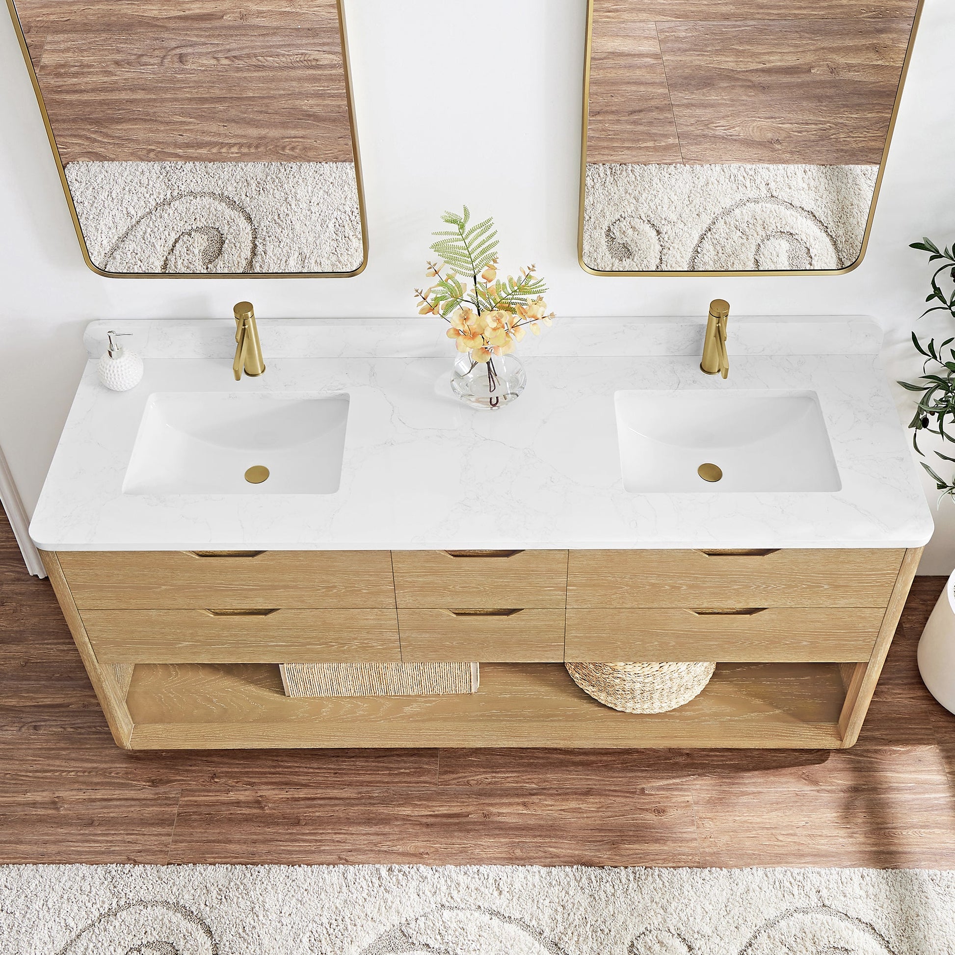 Harbin 72" Free-standing Double Bath Vanity in Washed Ash Grey with White Grain Stone Top