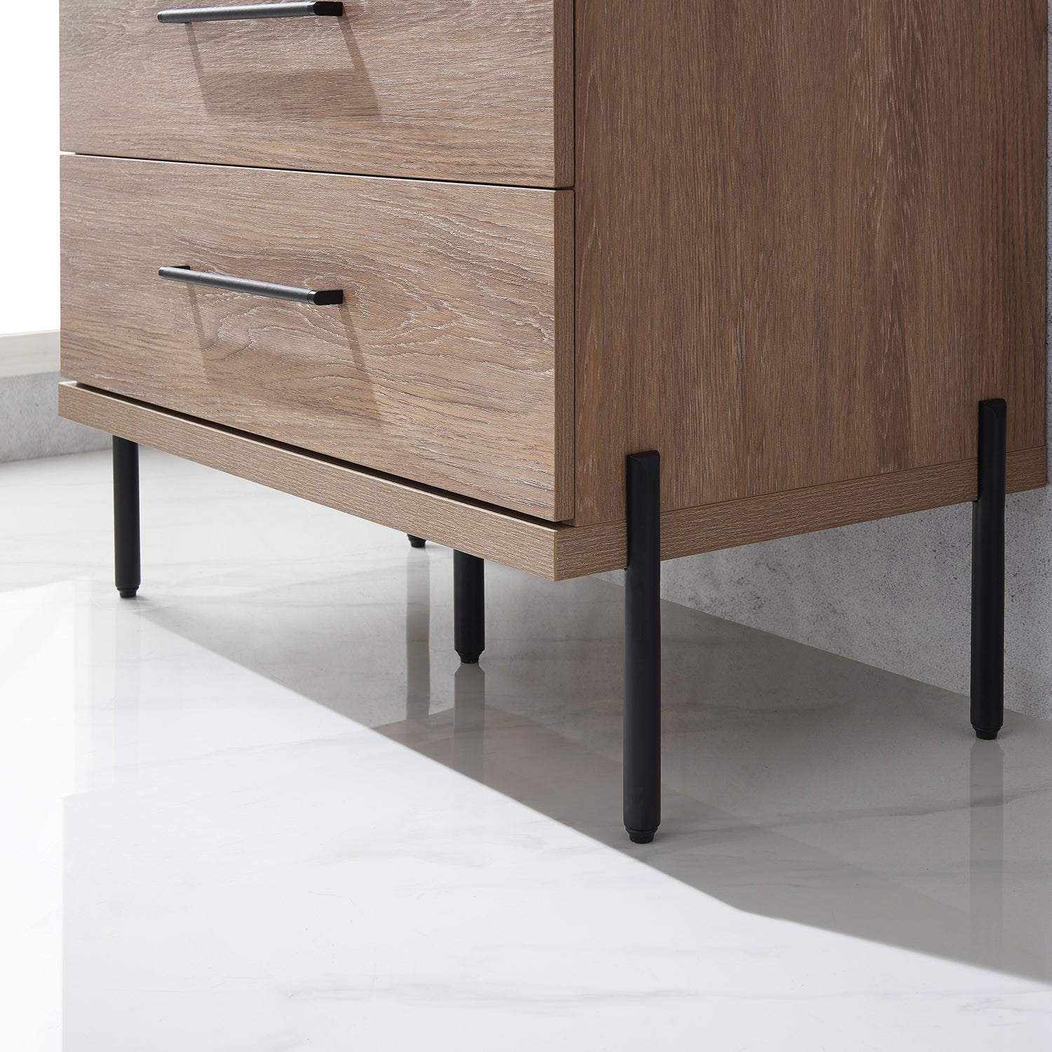 Trento 36" Single Vanity in North American Oak with Black Sintered Stone Top with Natural Circular Concrete Sink