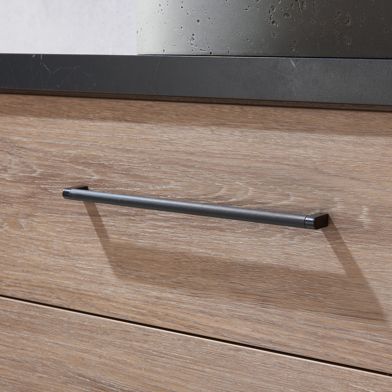 Trento 36" Single Vanity in North American Oak with Black Sintered Stone Top with Natural Circular Concrete Sink