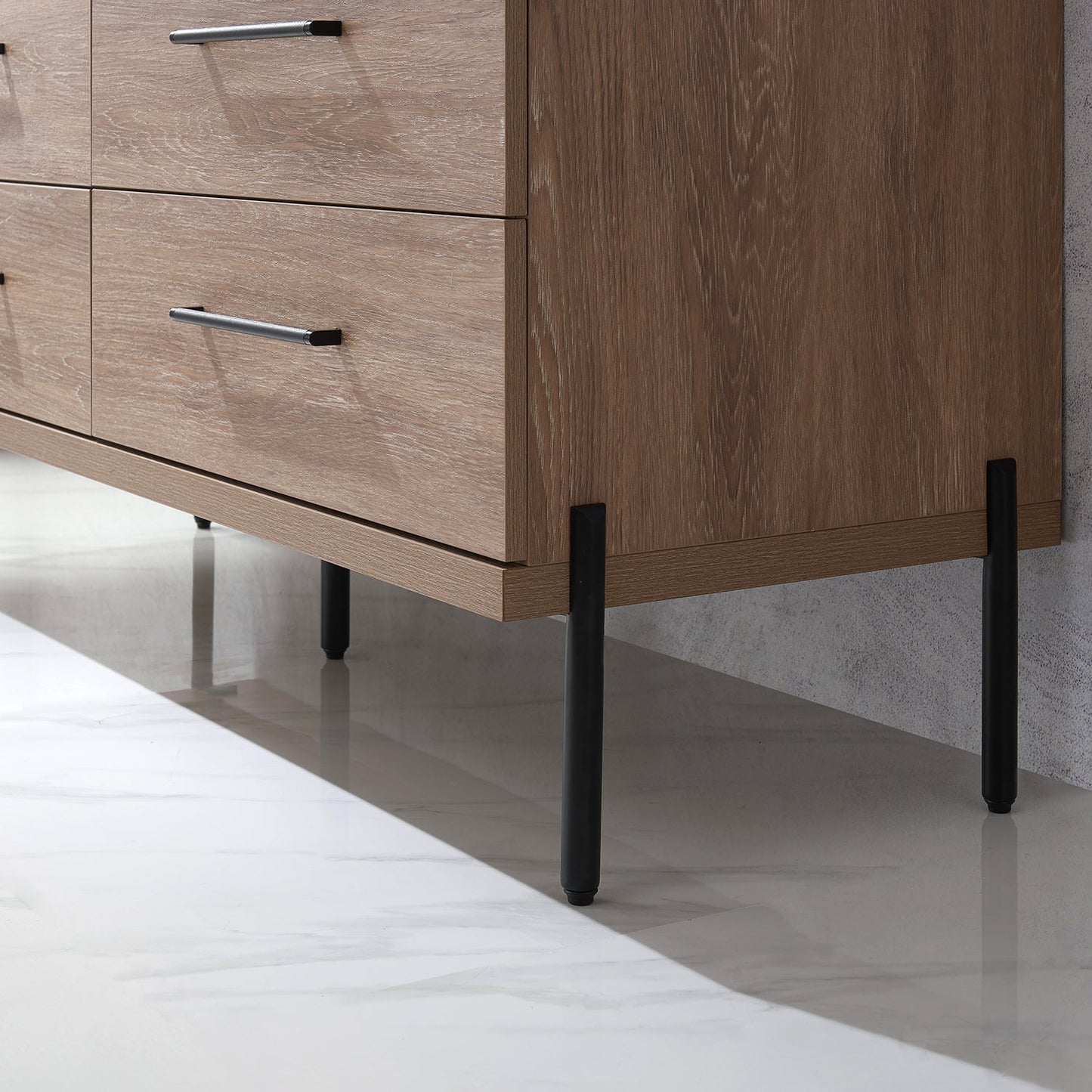 Trento 48" Single Vanity in North American Oak with Black Sintered Stone Top with Circular Concrete Sink
