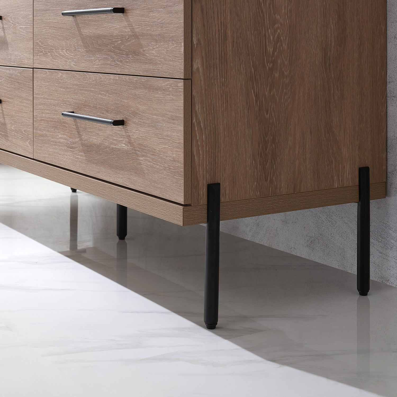 Trento 48" Single Vanity in North American Oak with Black Sintered Stone Top with Circular Concrete Sink