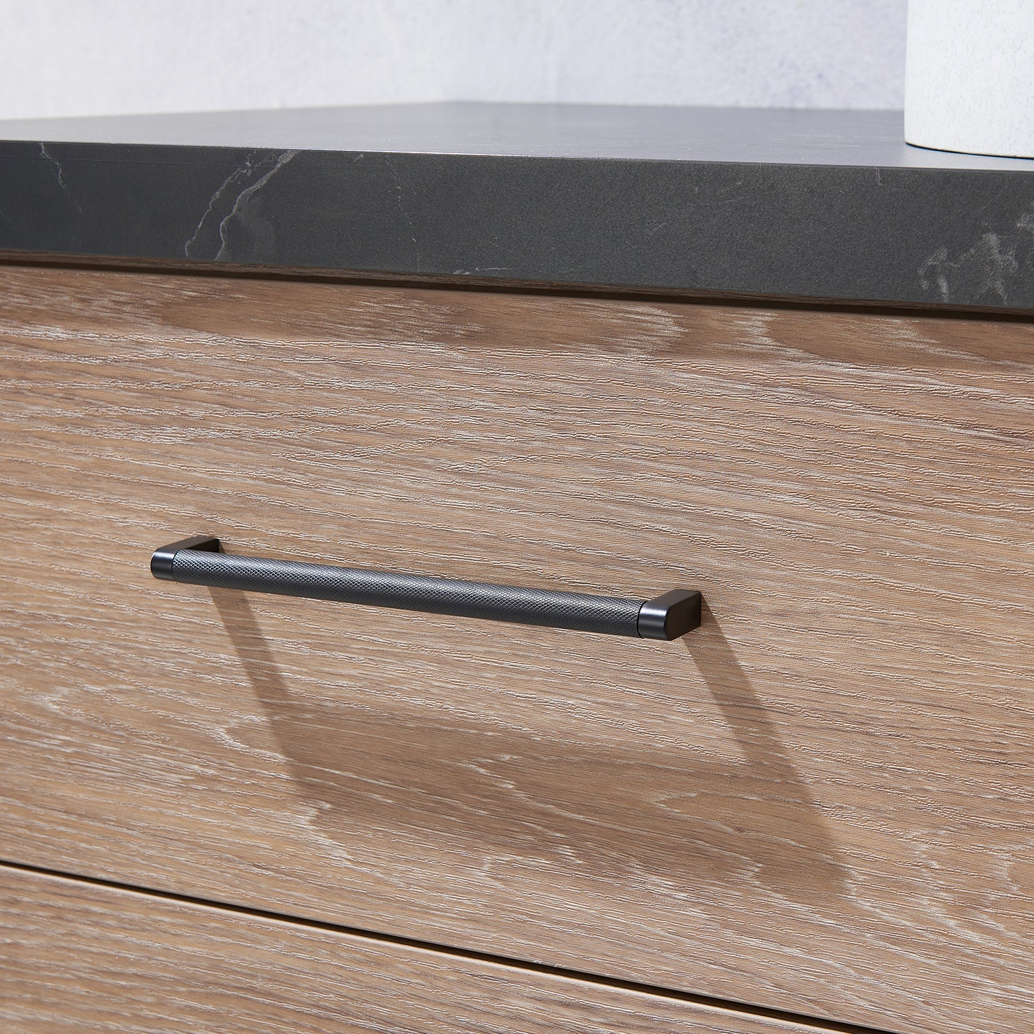 Trento 48" Single Vanity in North American Oak with Black Sintered Stone Top with Circular Concrete Sink