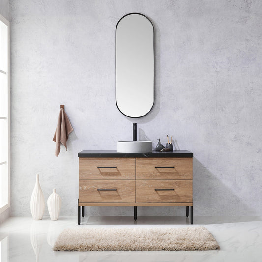 Trento 48" Single Vanity in North American Oak with Black Sintered Stone Top with Circular Concrete Sink