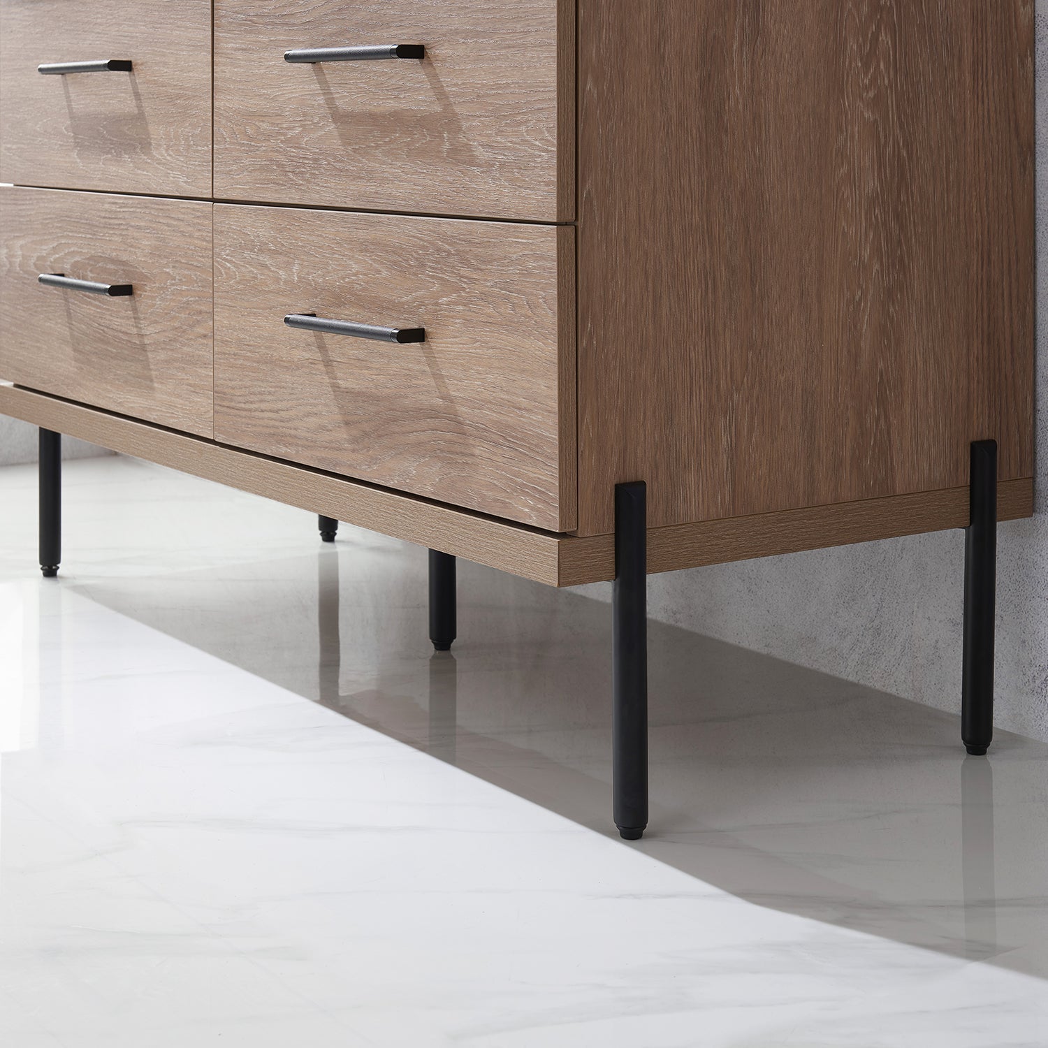 Trento 48" Single Vanity in North American Oak with Black Sintered Stone Top with Natural Circular Concrete Sink