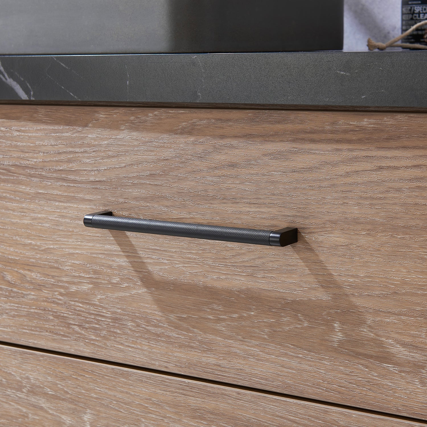Trento 48" Single Vanity in North American Oak with Black Sintered Stone Top with Rectangular Concrete Sink