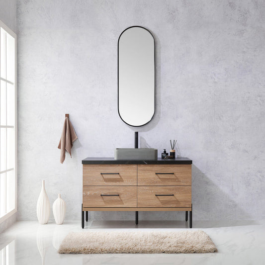 Trento 48" Single Vanity in North American Oak with Black Sintered Stone Top with Rectangular Concrete Sink