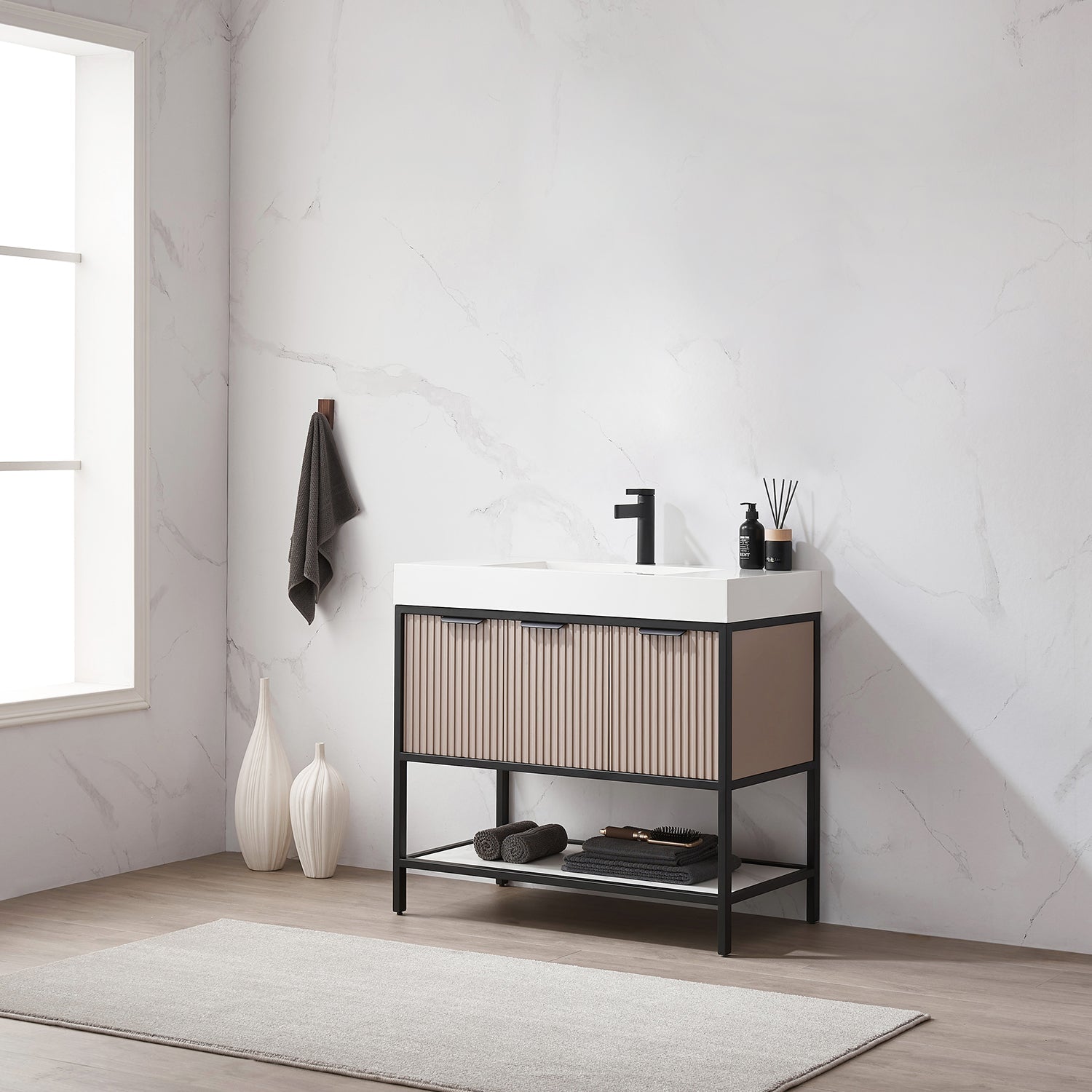 Marcilla 36" Single Sink Bath Vanity in Almond Coffee with One-Piece Composite Stone Sink Top