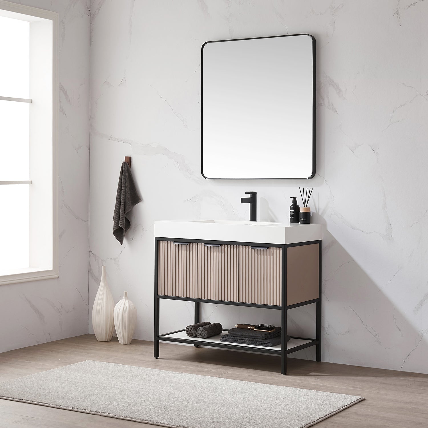 Marcilla 36" Single Sink Bath Vanity in Almond Coffee with One-Piece Composite Stone Sink Top