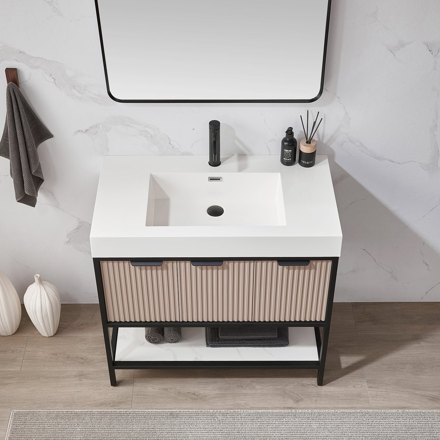 Marcilla 36" Single Sink Bath Vanity in Almond Coffee with One-Piece Composite Stone Sink Top