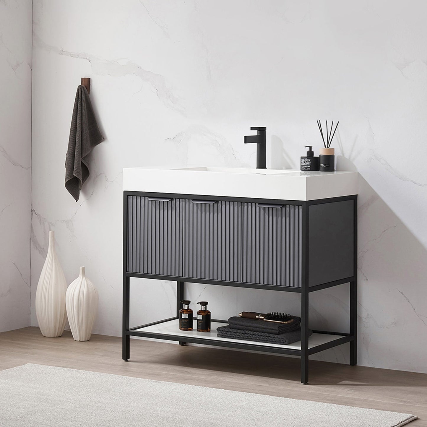 Marcilla 36" Single Sink Bath Vanity in Grey with One-Piece Composite Stone Sink Top