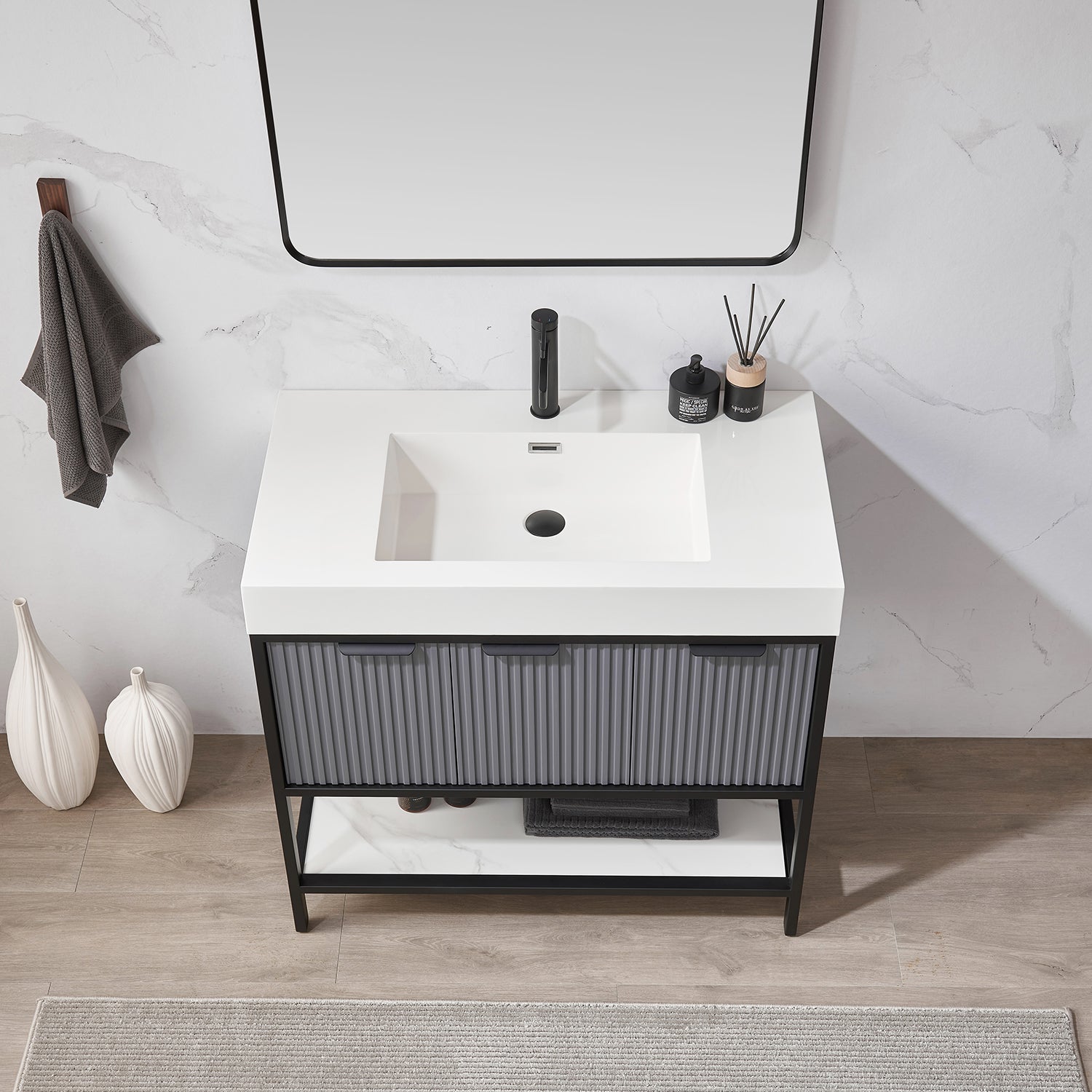 Marcilla 36" Single Sink Bath Vanity in Grey with One-Piece Composite Stone Sink Top