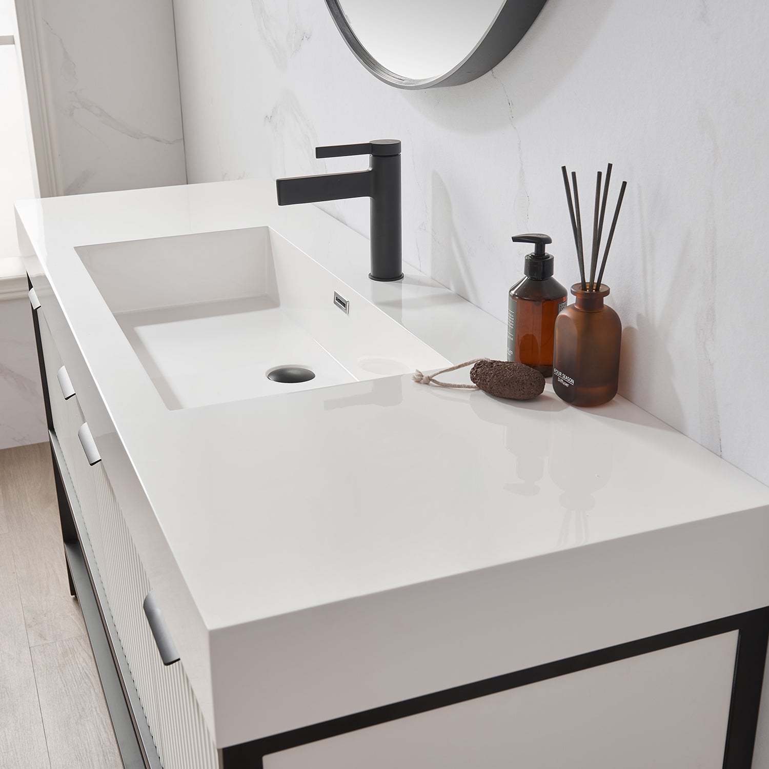 Marcilla 60" Single Sink Bath Vanity in White with One-Piece Composite Stone Sink Top