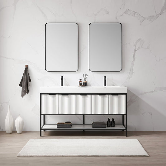 Marcilla 60" Double Sink Bath Vanity in White with One-Piece Composite Stone Sink Top