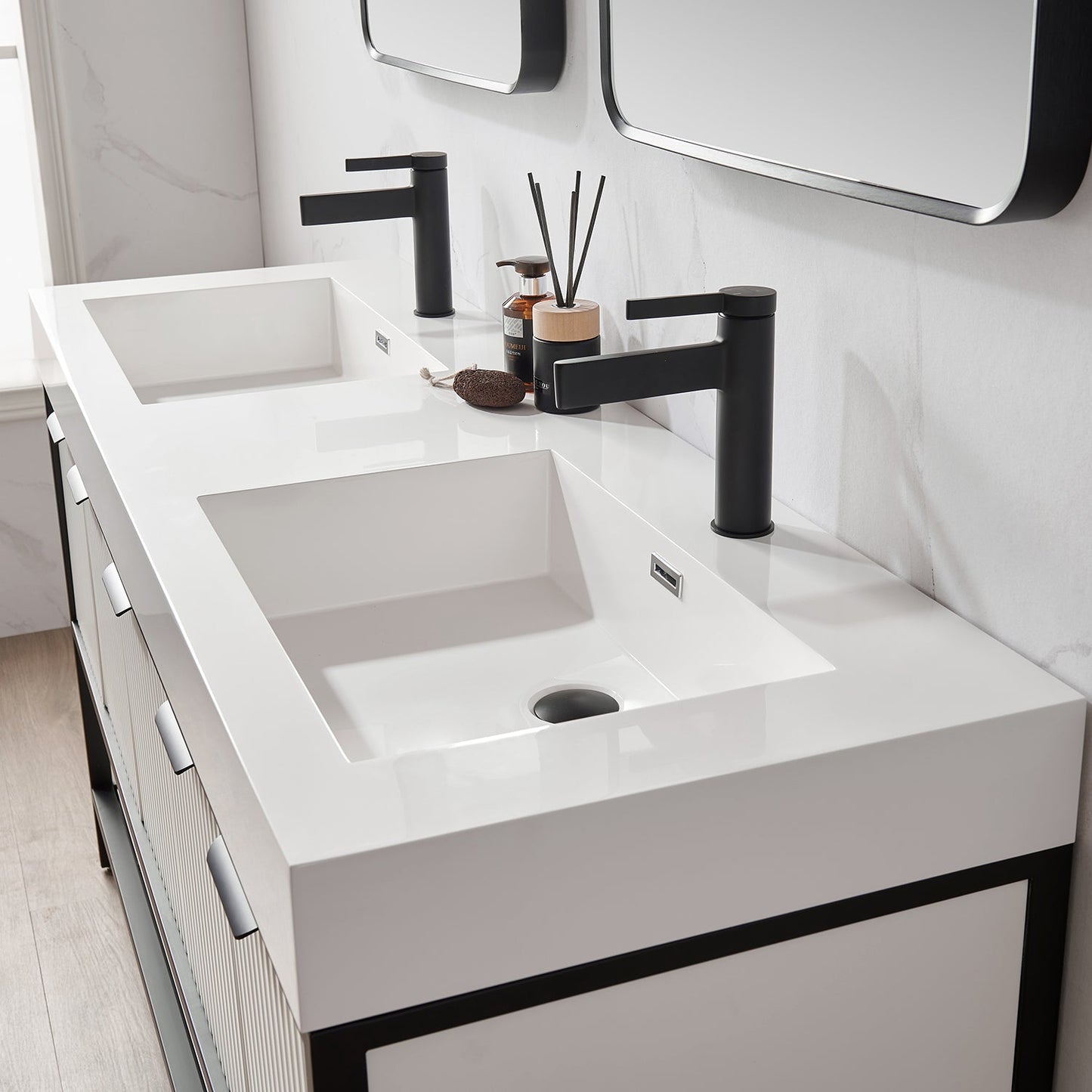 Marcilla 60" Double Sink Bath Vanity in White with One-Piece Composite Stone Sink Top