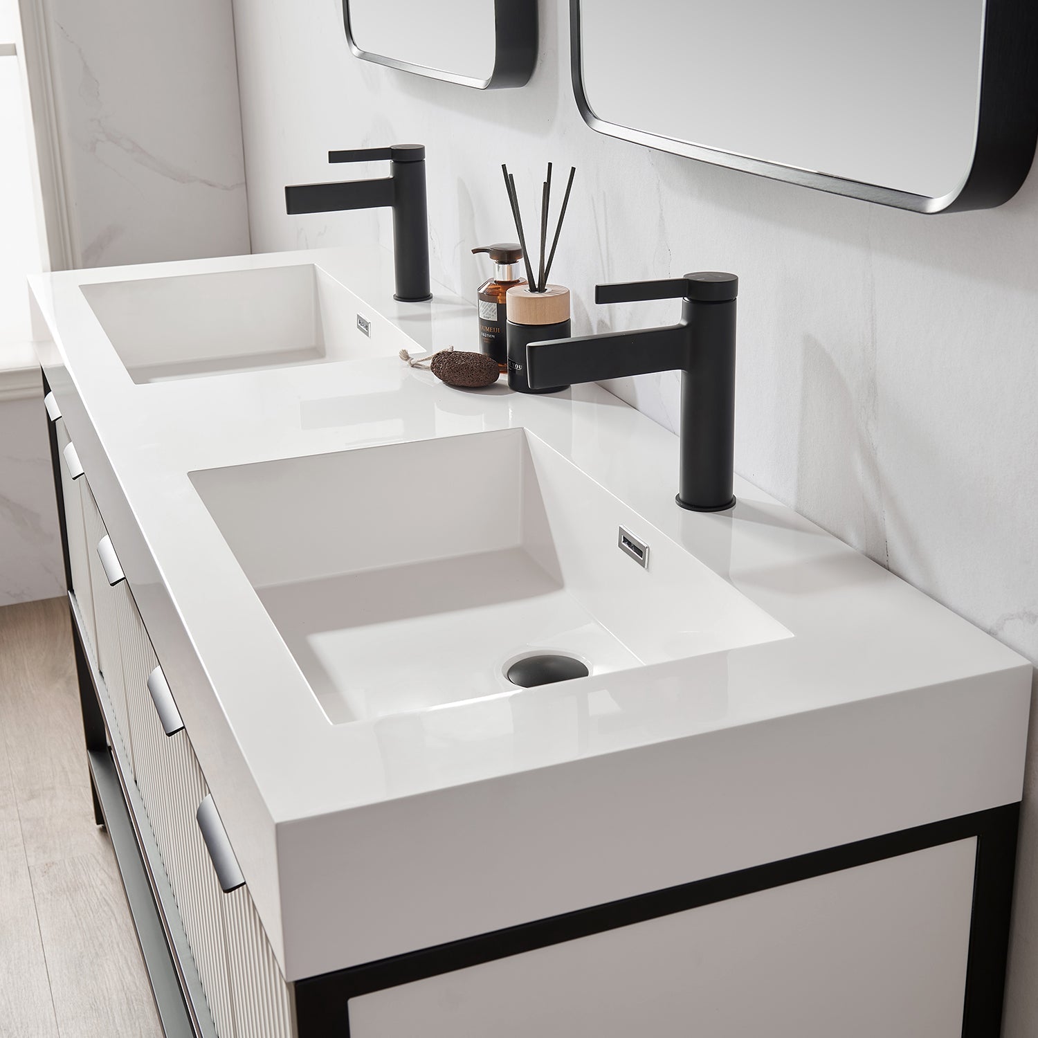 Marcilla 60" Double Sink Bath Vanity in White with One-Piece Composite Stone Sink Top