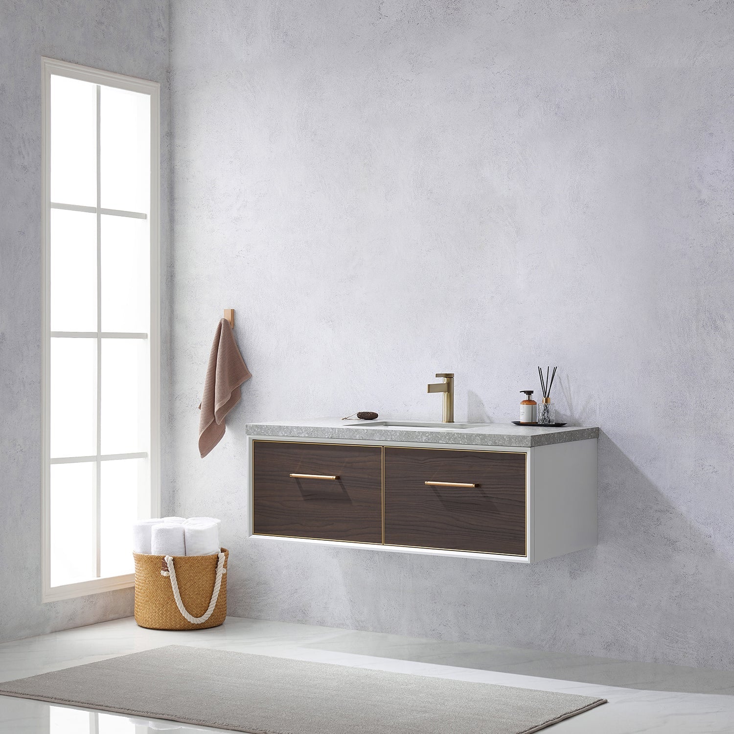 Caparroso 48" Single Sink Bath Vanity in Dark Walnut  with Grey Sintered Stone Top