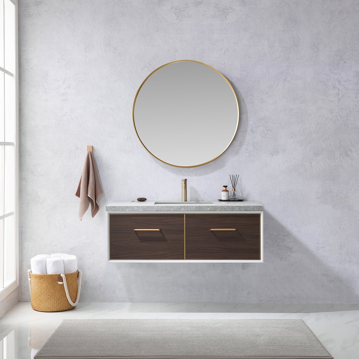 Caparroso 48" Single Sink Bath Vanity in Dark Walnut  with Grey Sintered Stone Top