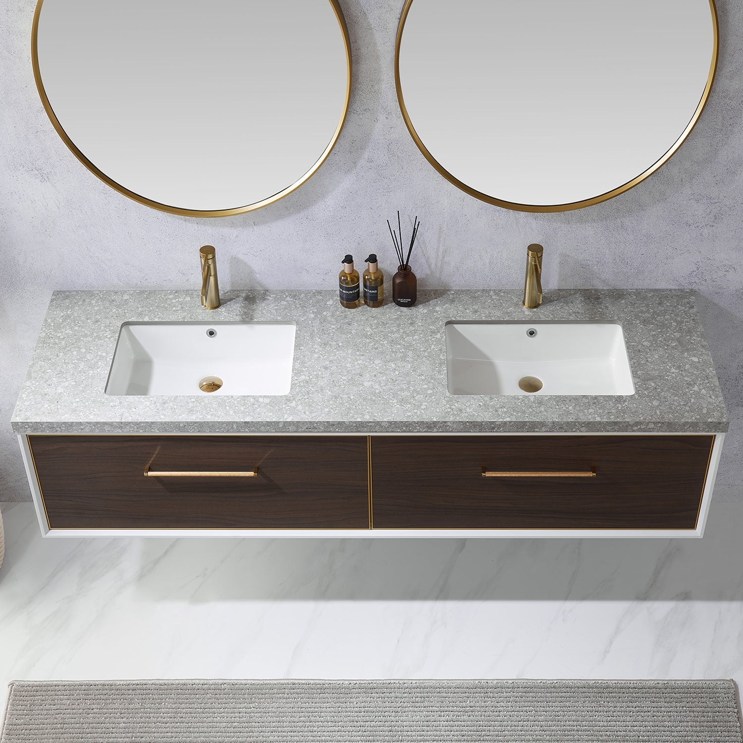 Caparroso 72" Double Sink Bath Vanity in Dark Walnut  with Grey Sintered Stone Top