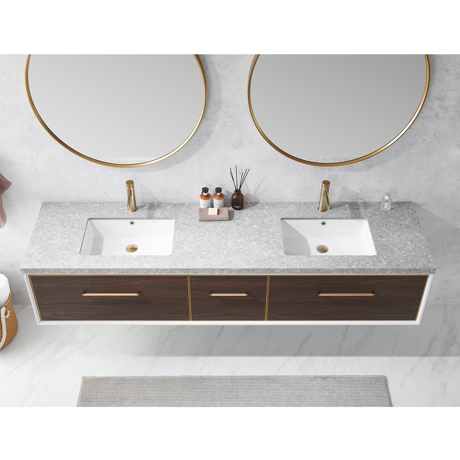 Caparroso 84" Double Sink Bath Vanity in Dark Walnut  with Grey Sintered Stone Top