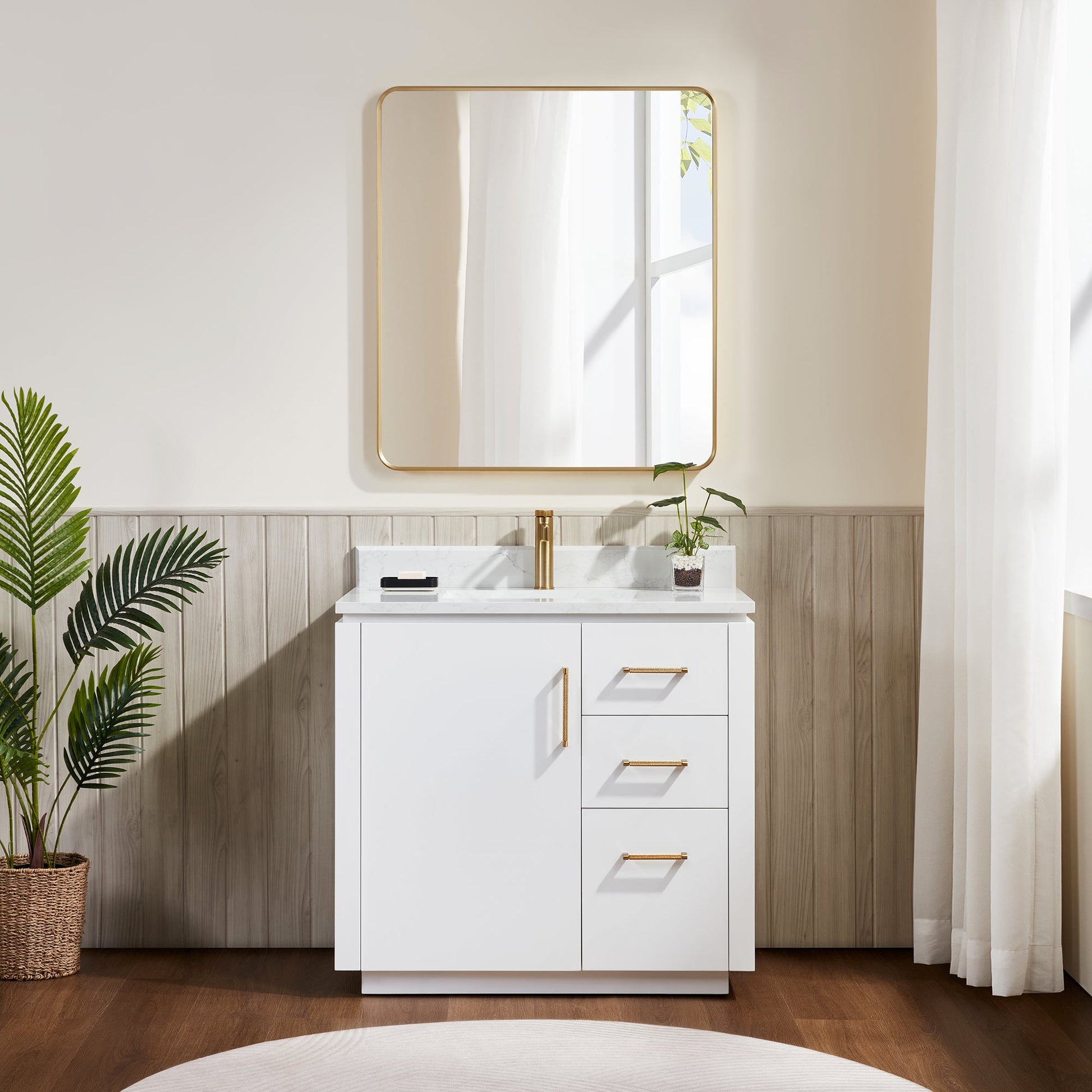 San 36" Free-standing Single Bath Vanity in White with White Grain Composite Stone Top