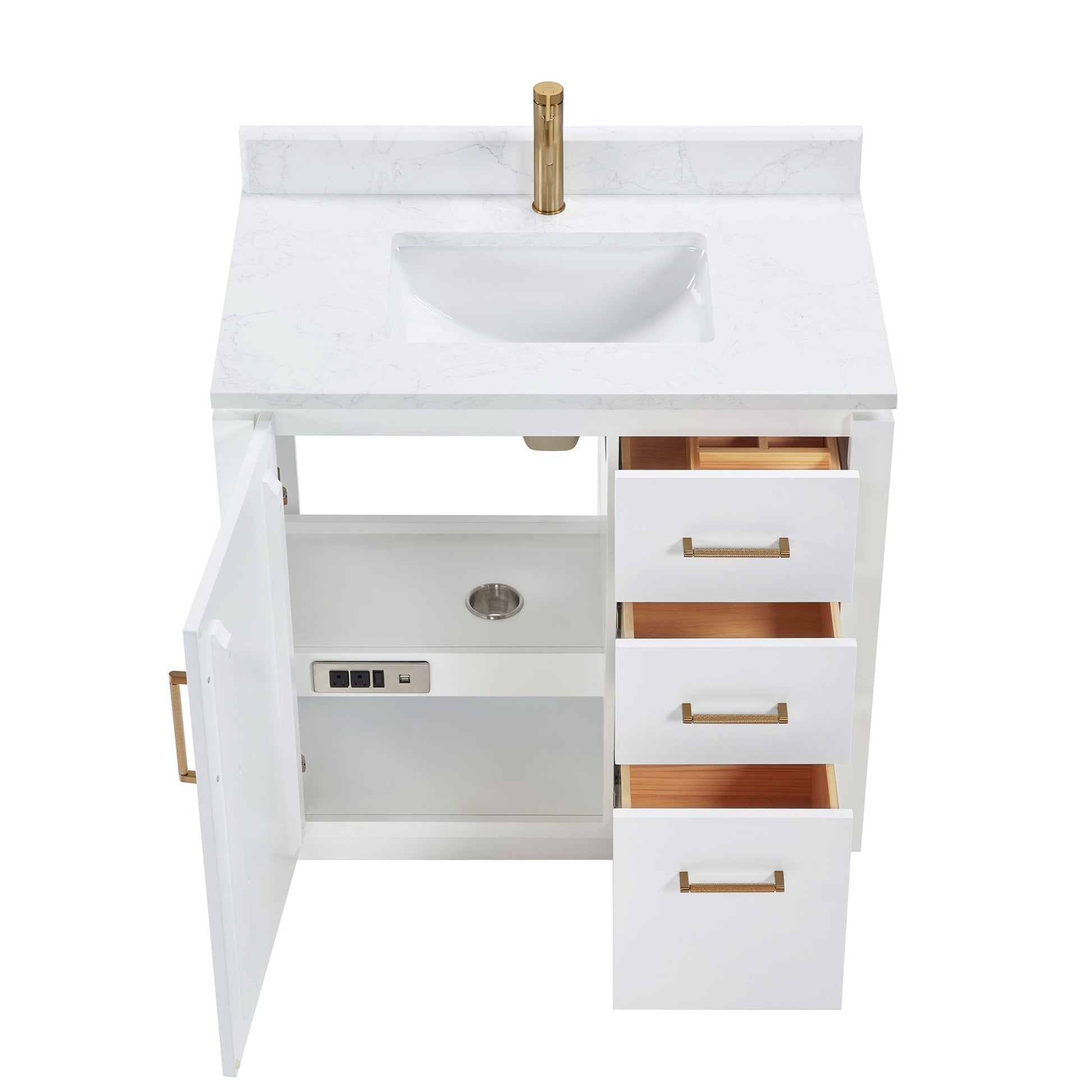 San 36" Free-standing Single Bath Vanity in White with White Grain Composite Stone Top