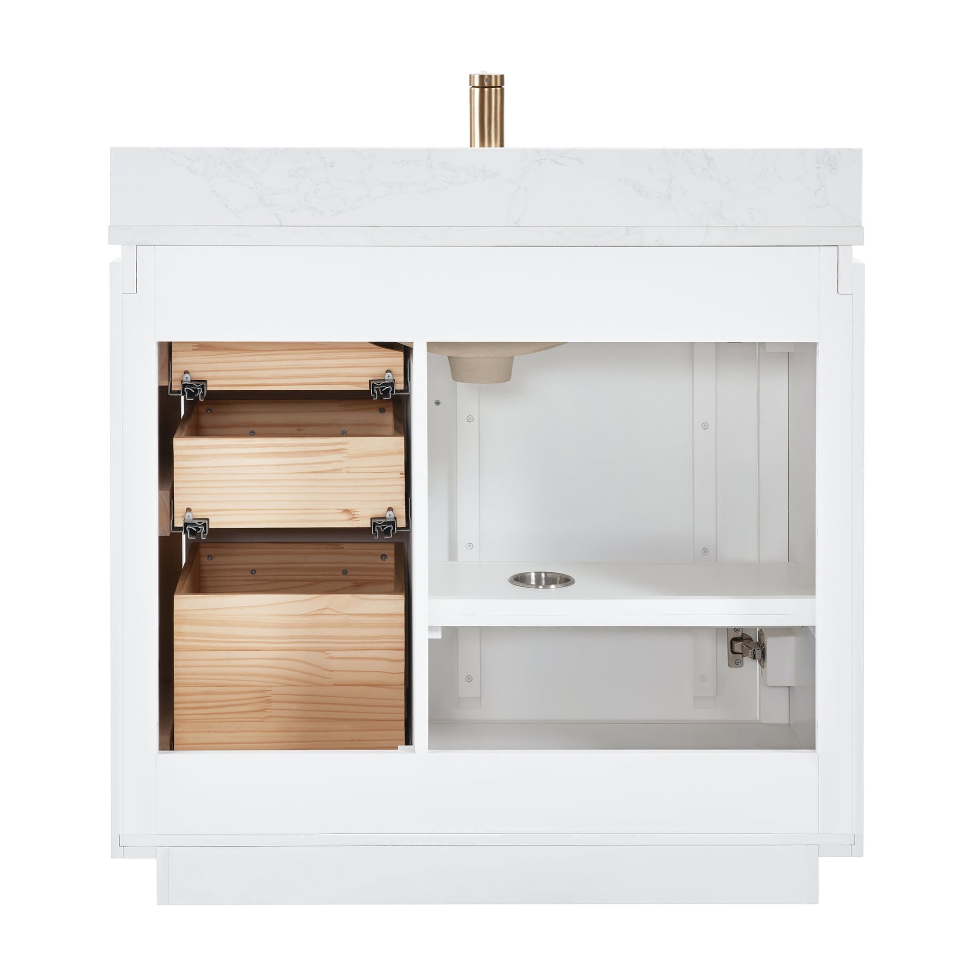 San 36" Free-standing Single Bath Vanity in White with White Grain Composite Stone Top