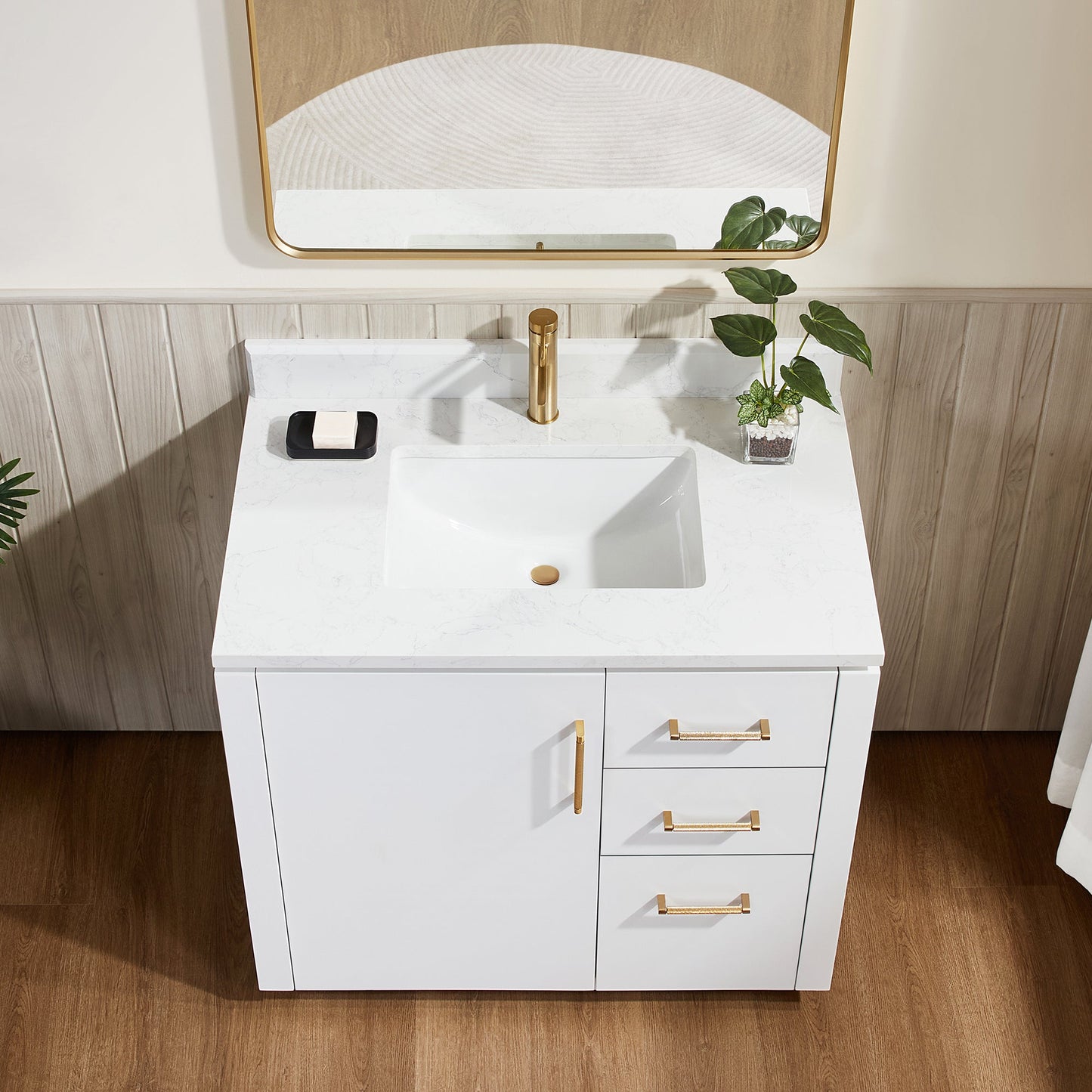 San 36" Free-standing Single Bath Vanity in White with White Grain Composite Stone Top