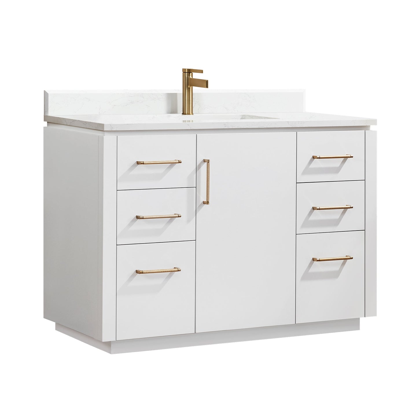 San 48" Free-standing Single Bath Vanity in White with White Grain Composite Stone Top