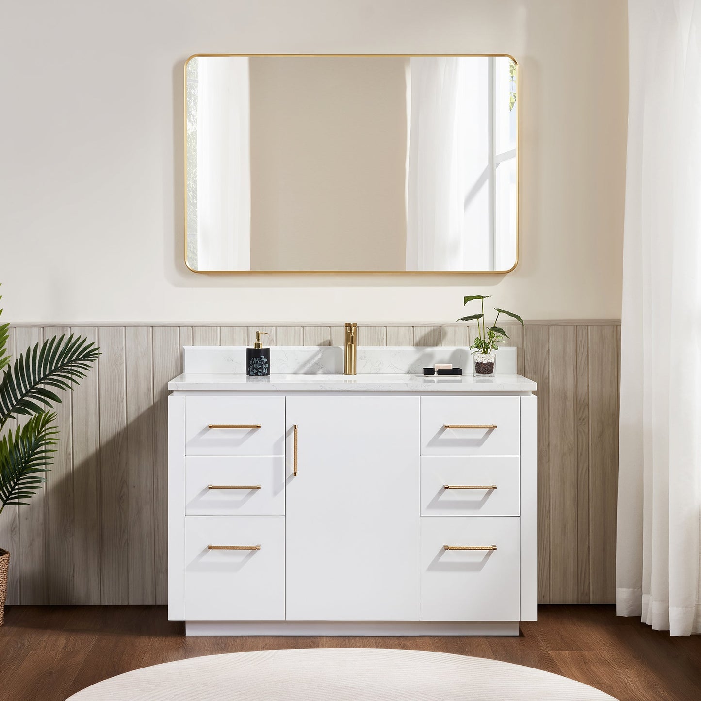 San 48" Free-standing Single Bath Vanity in White with White Grain Composite Stone Top