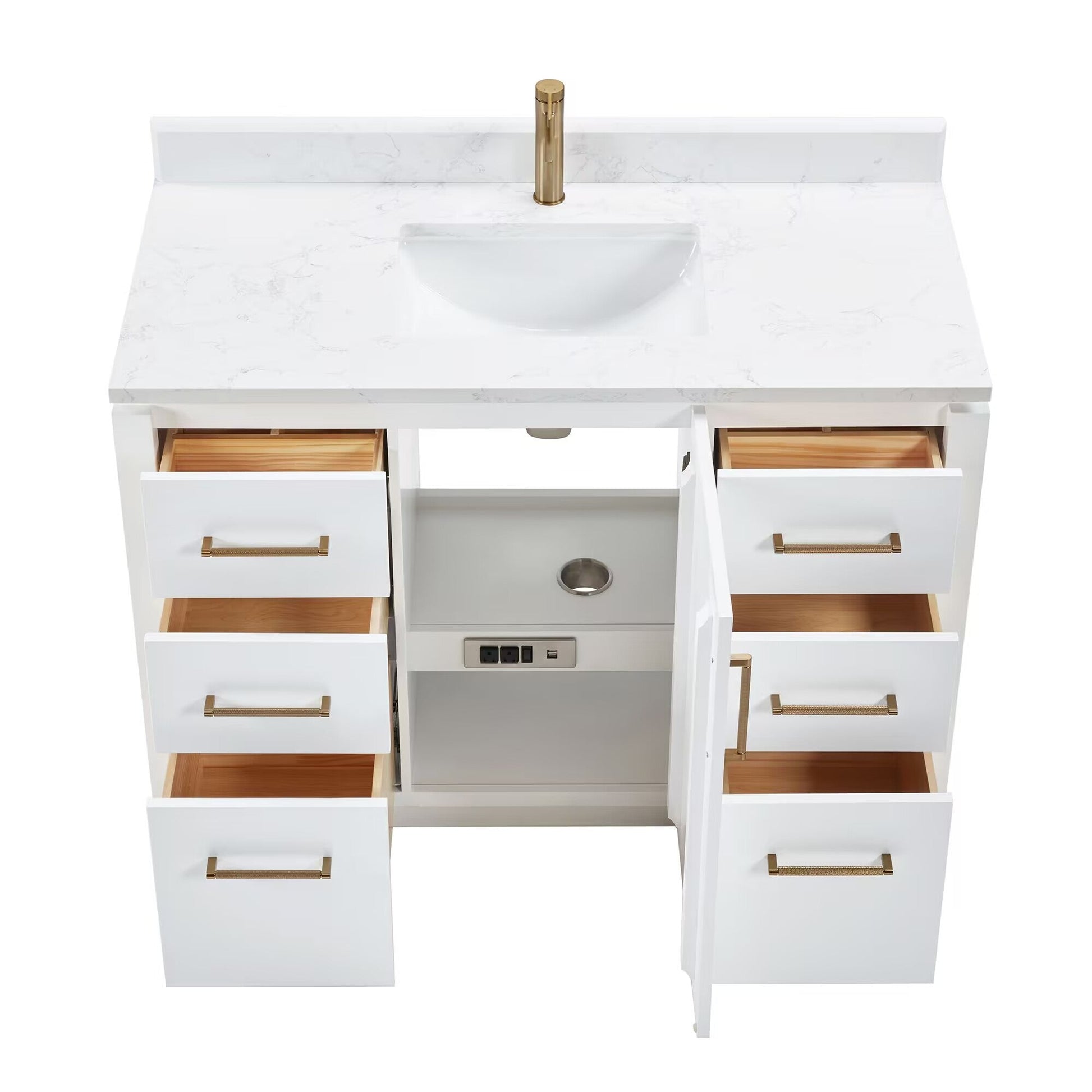 San 48" Free-standing Single Bath Vanity in White with White Grain Composite Stone Top