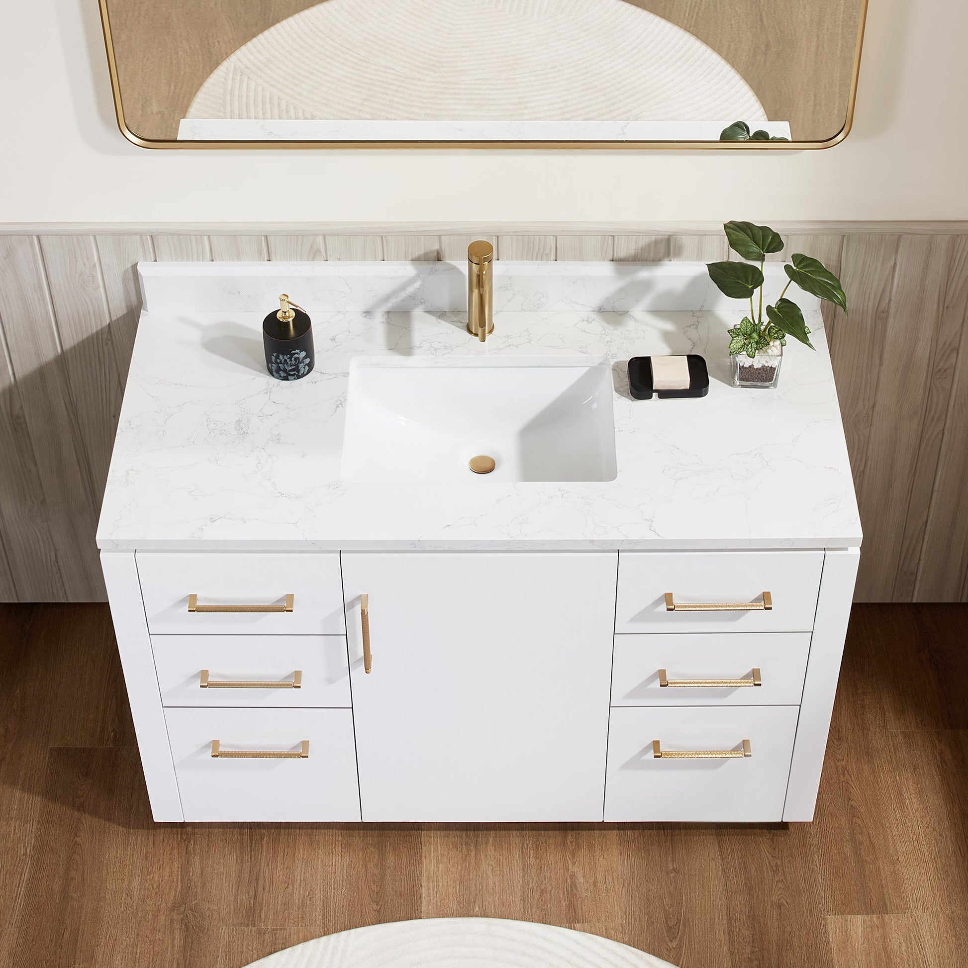 San 48" Free-standing Single Bath Vanity in White with White Grain Composite Stone Top